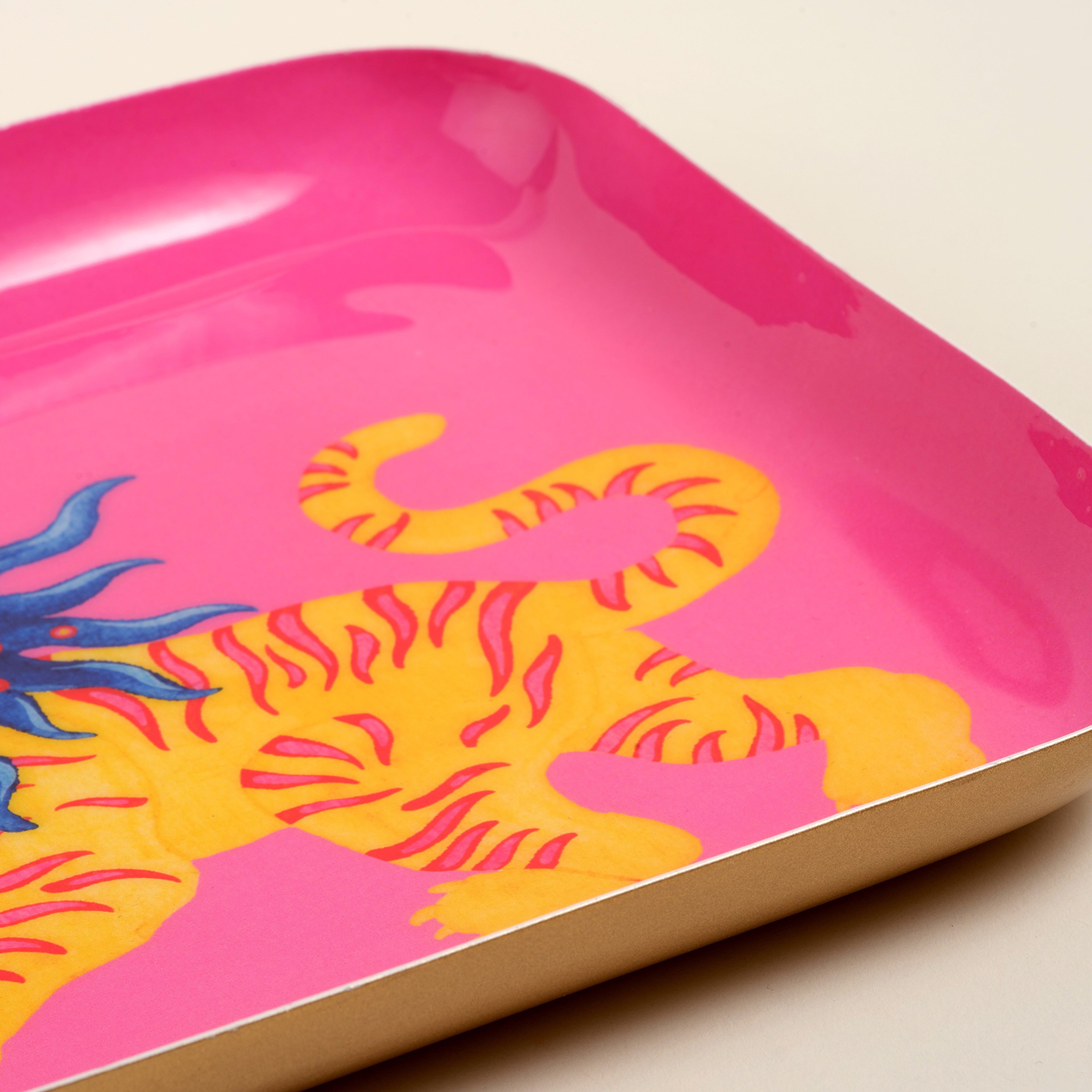 Nanpur Metal Dekoratif Tepsi 19x19x2 Cm Pembe - Sarı