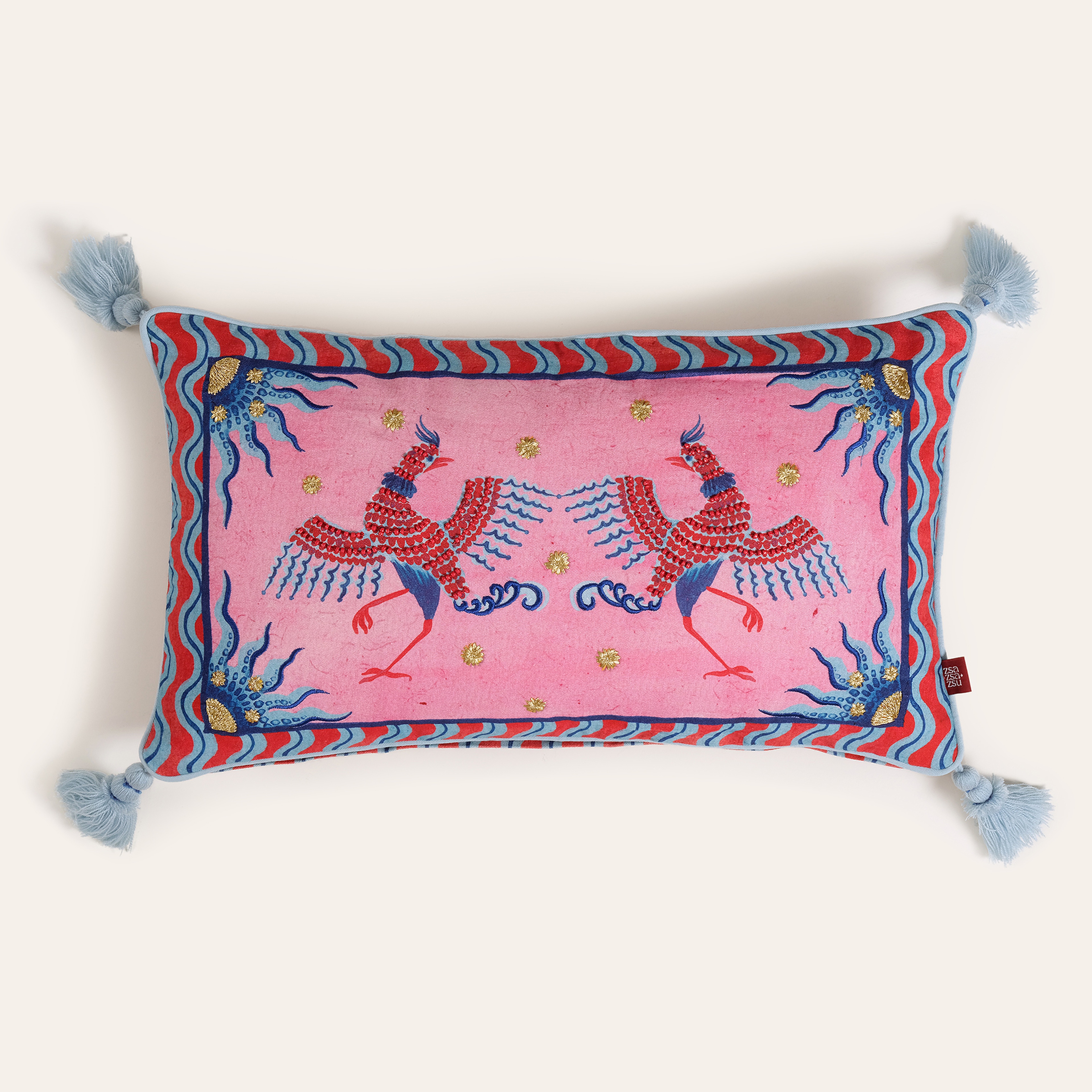 Ghunı Dijital Baskılı Nakışlı Pamuk Dolgulu Kırlent 30x55 Cm Pembe