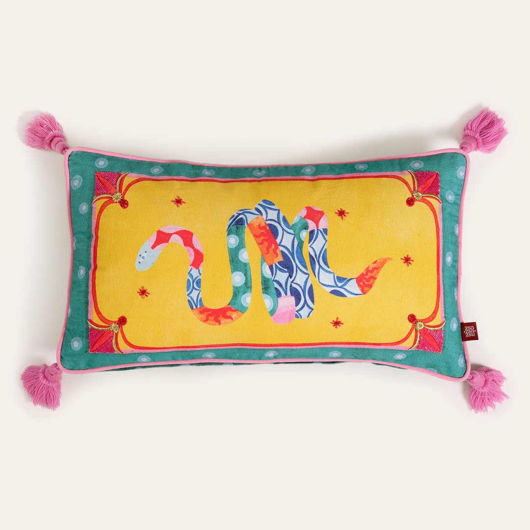 Ghunı Dijital Baskılı Nakışlı Pamuk Dolgulu Kırlent 30x55 Cm Yeşil