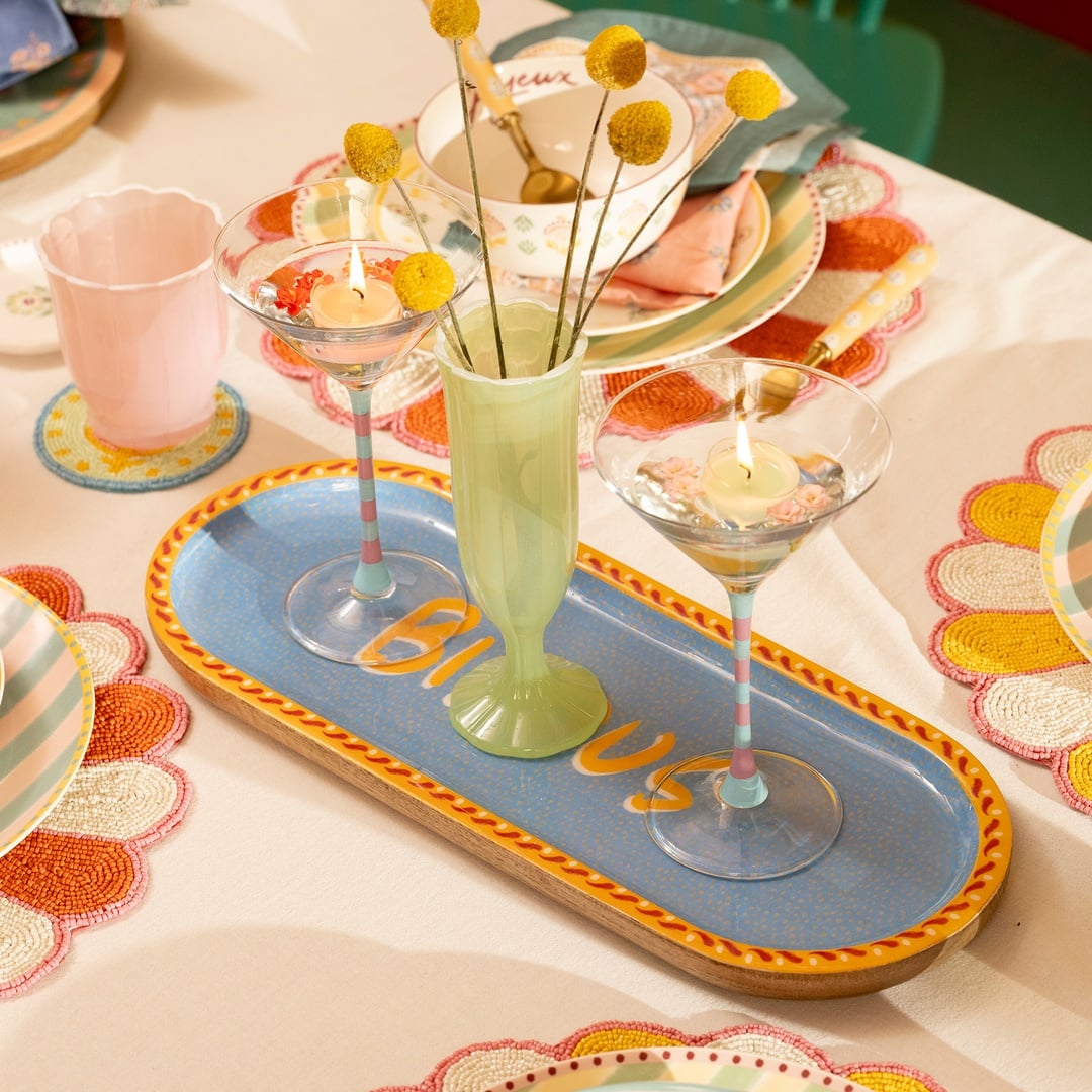 Lakrı Mango Ağacı Sunum Tahtası 45x18x2 Cm Mavi