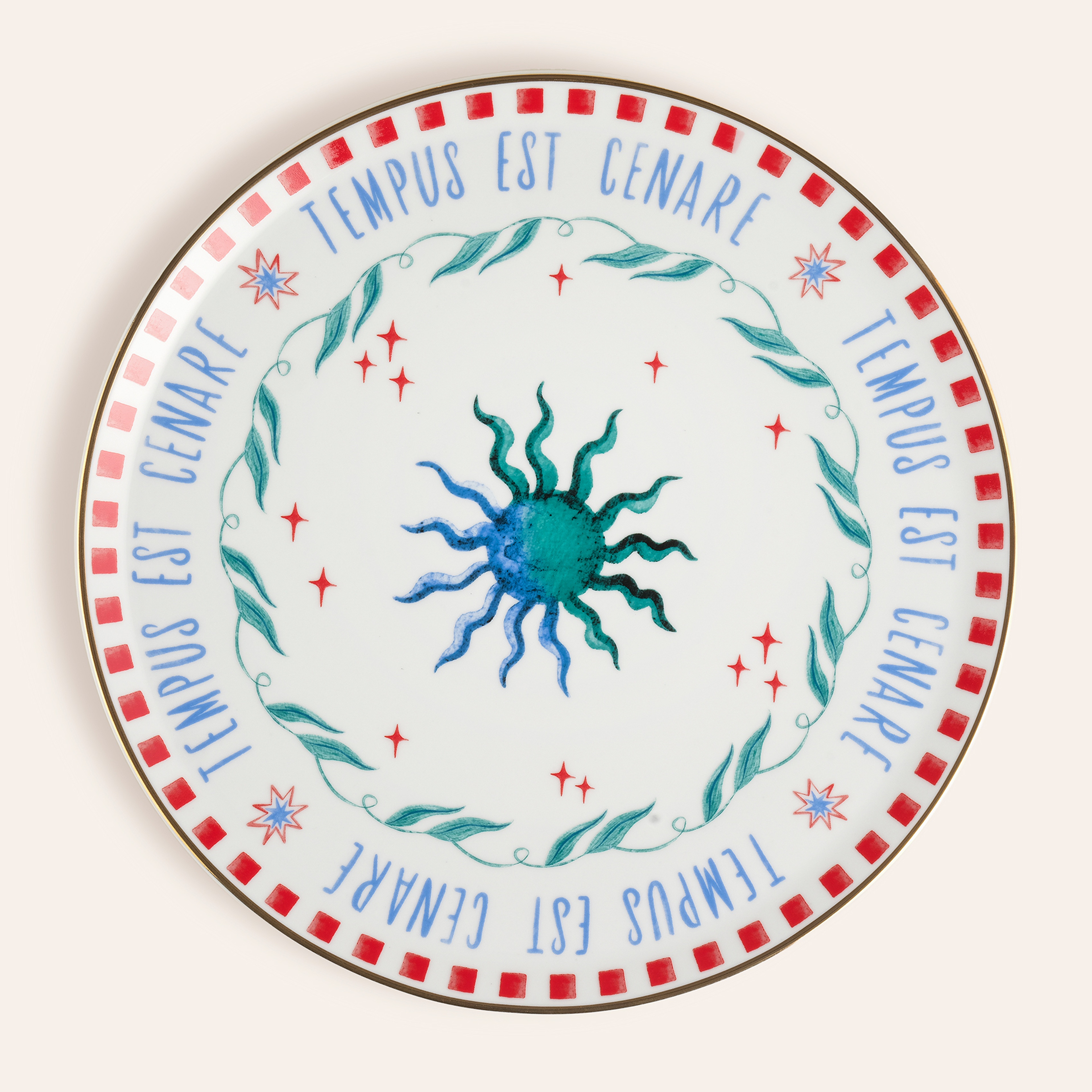 Lublın Porselen Pizza Tabağı 33x33x1.5 Cm Mavi - Yeşil