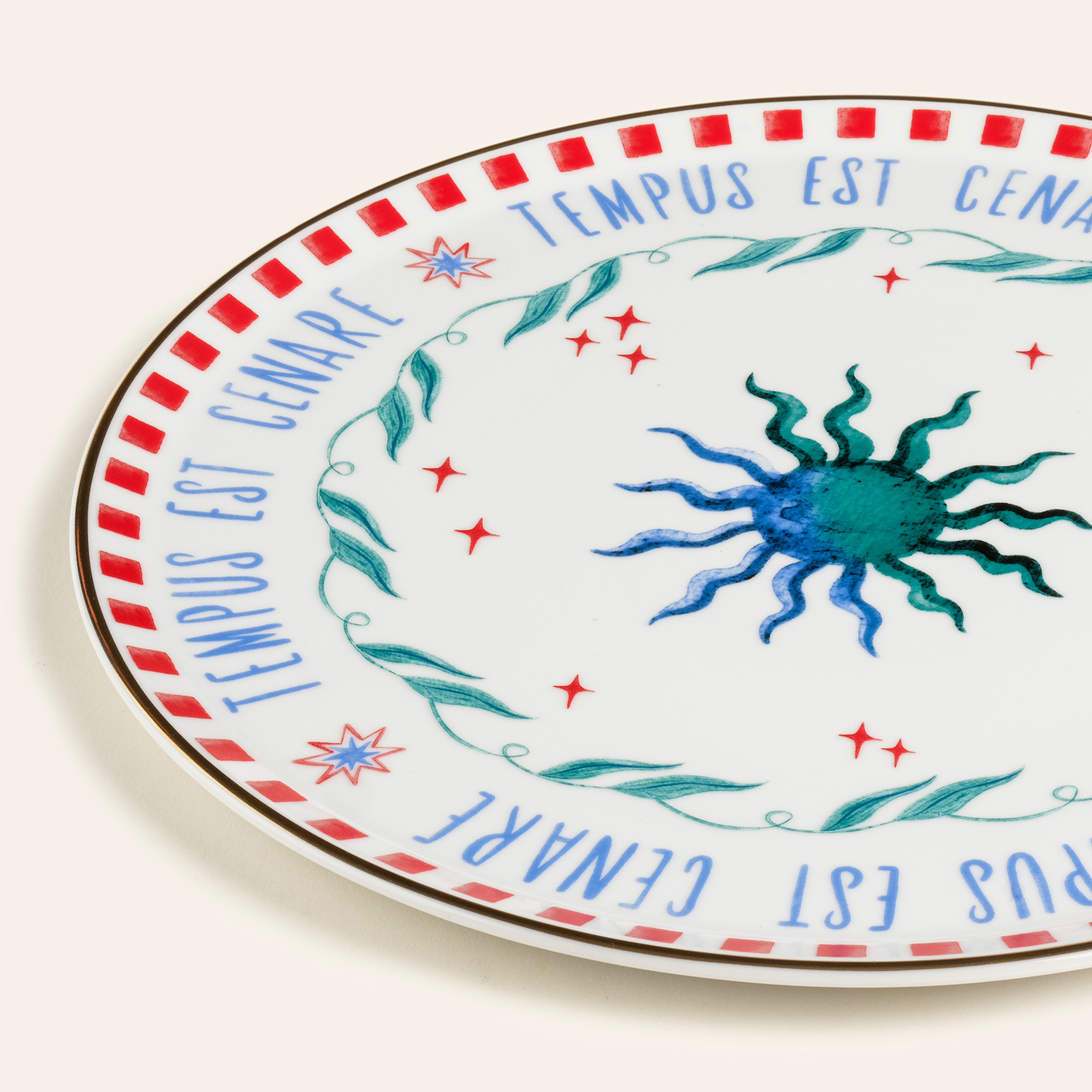 Lublın Porselen Pizza Tabağı 33x33x1.5 Cm Mavi - Yeşil