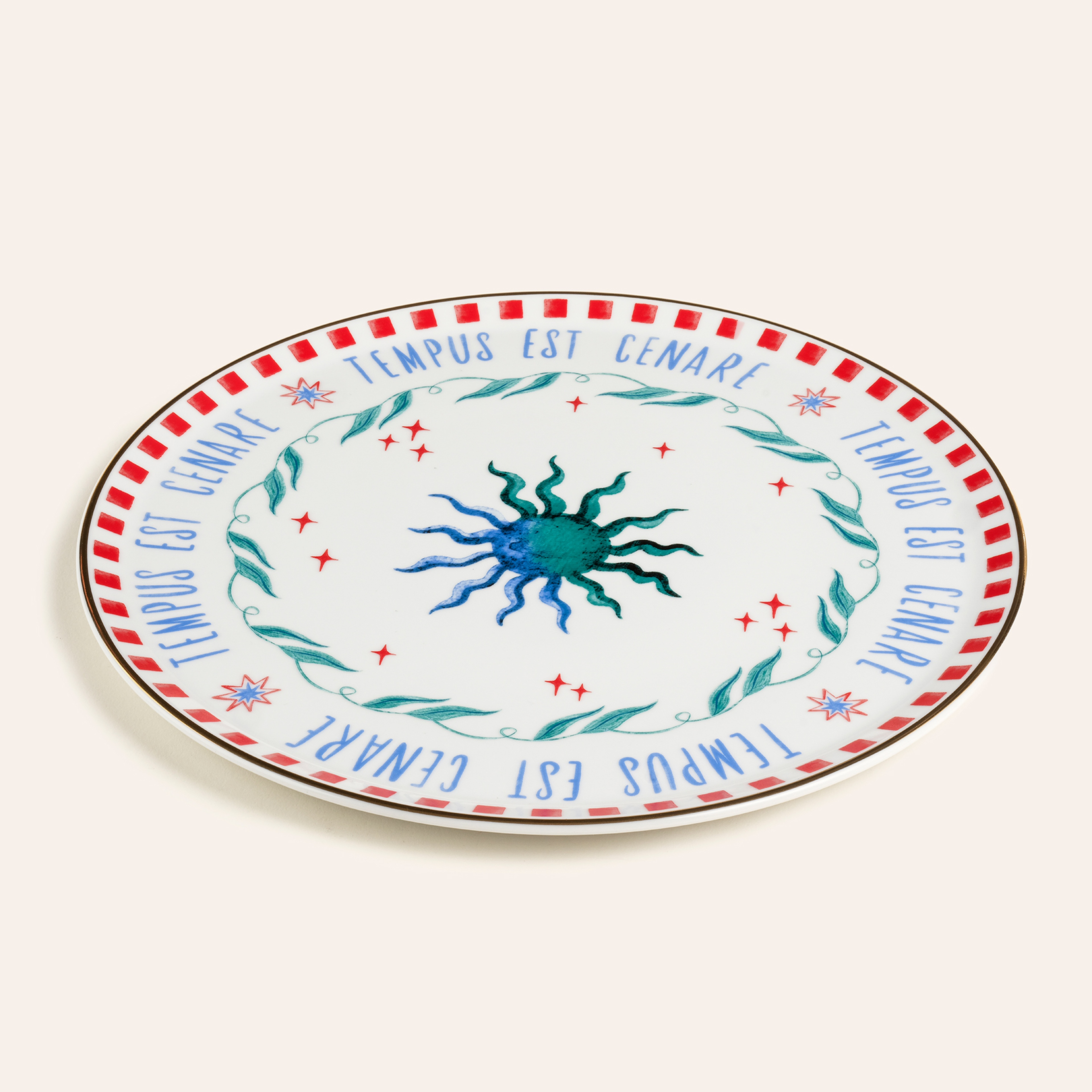 Lublın Porselen Pizza Tabağı 33x33x1.5 Cm Mavi - Yeşil