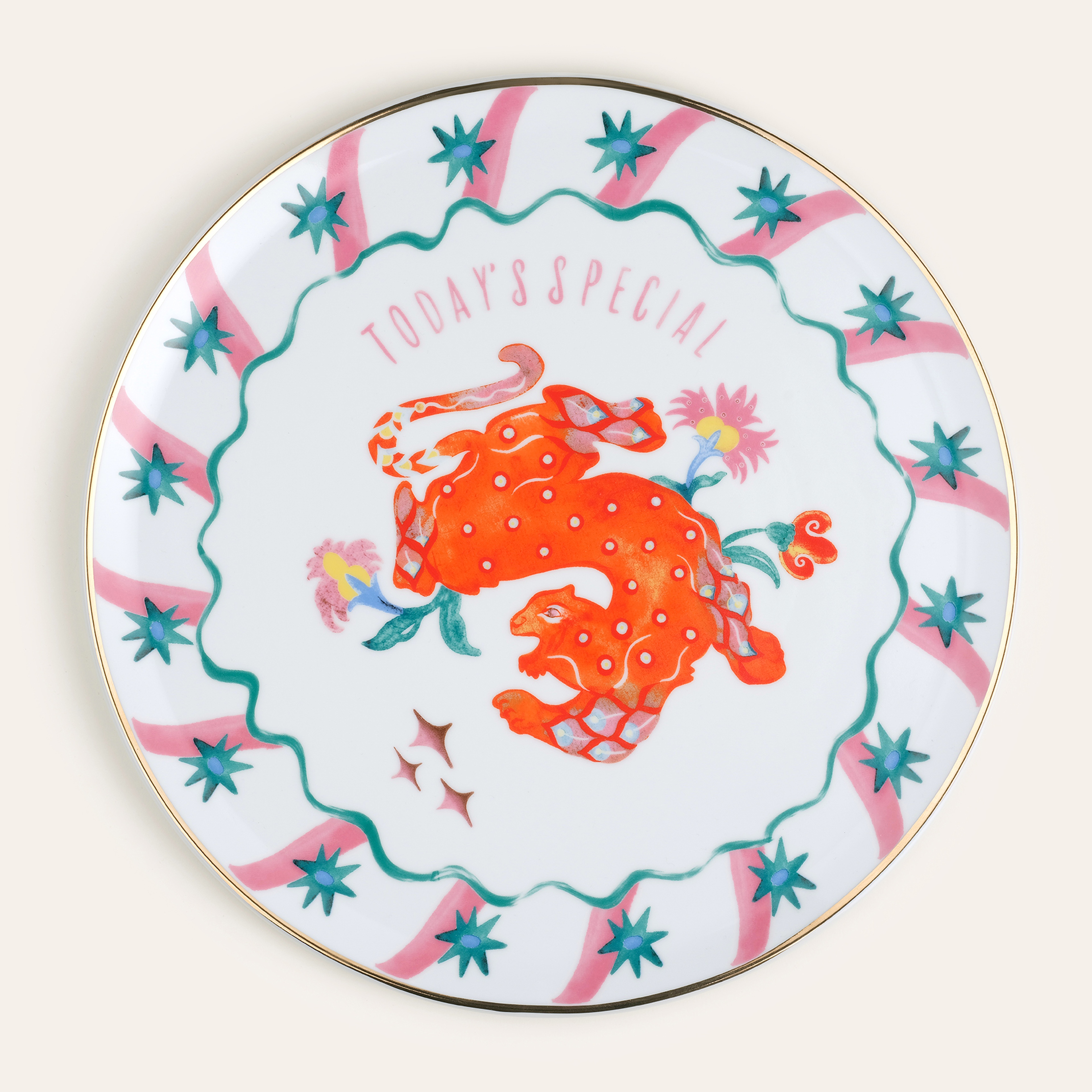 Lublın Porselen Pizza Tabağı 33x33x1.5 Cm Turuncu - Yeşil