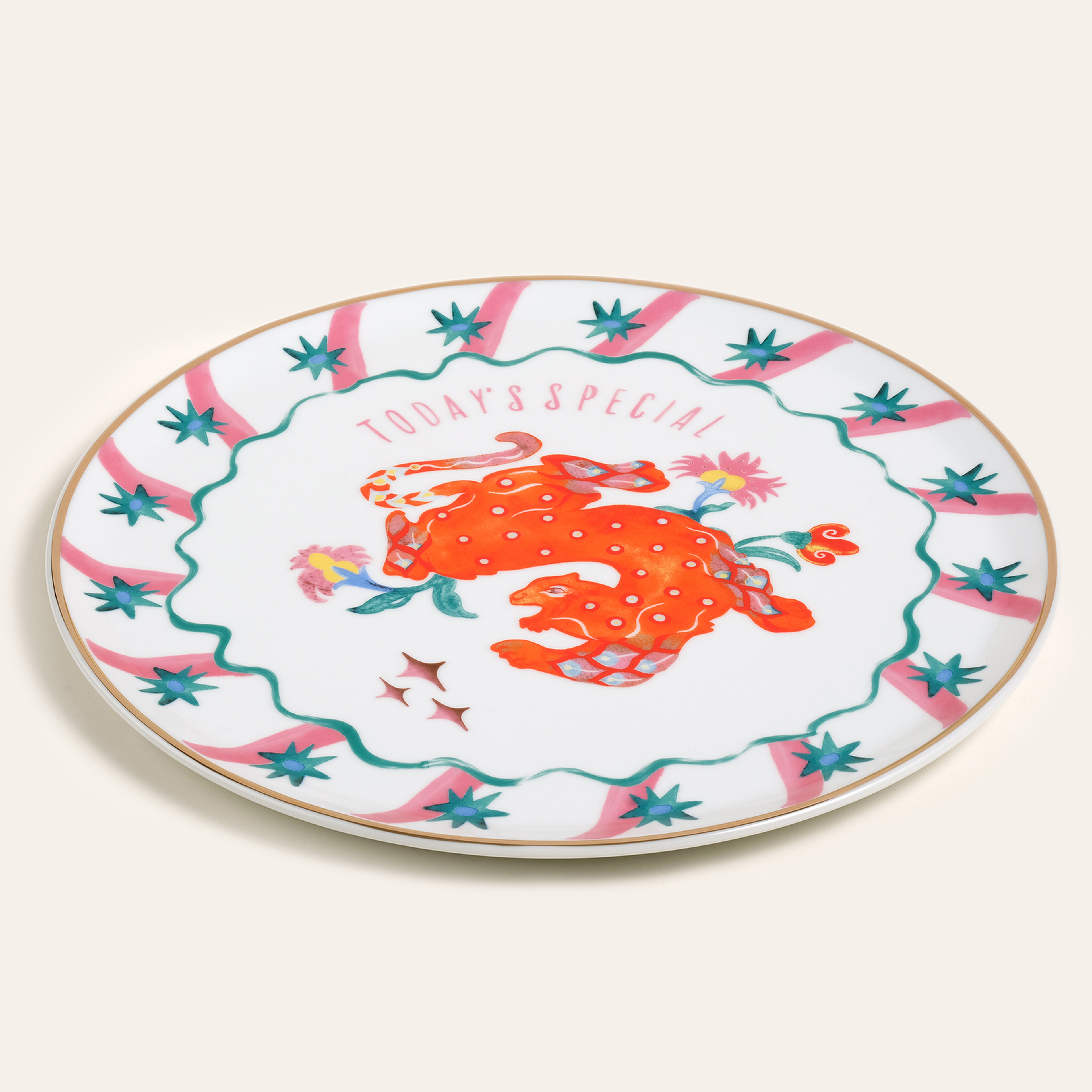 Lublın Porselen Pizza Tabağı 33x33x1.5 Cm Turuncu - Yeşil