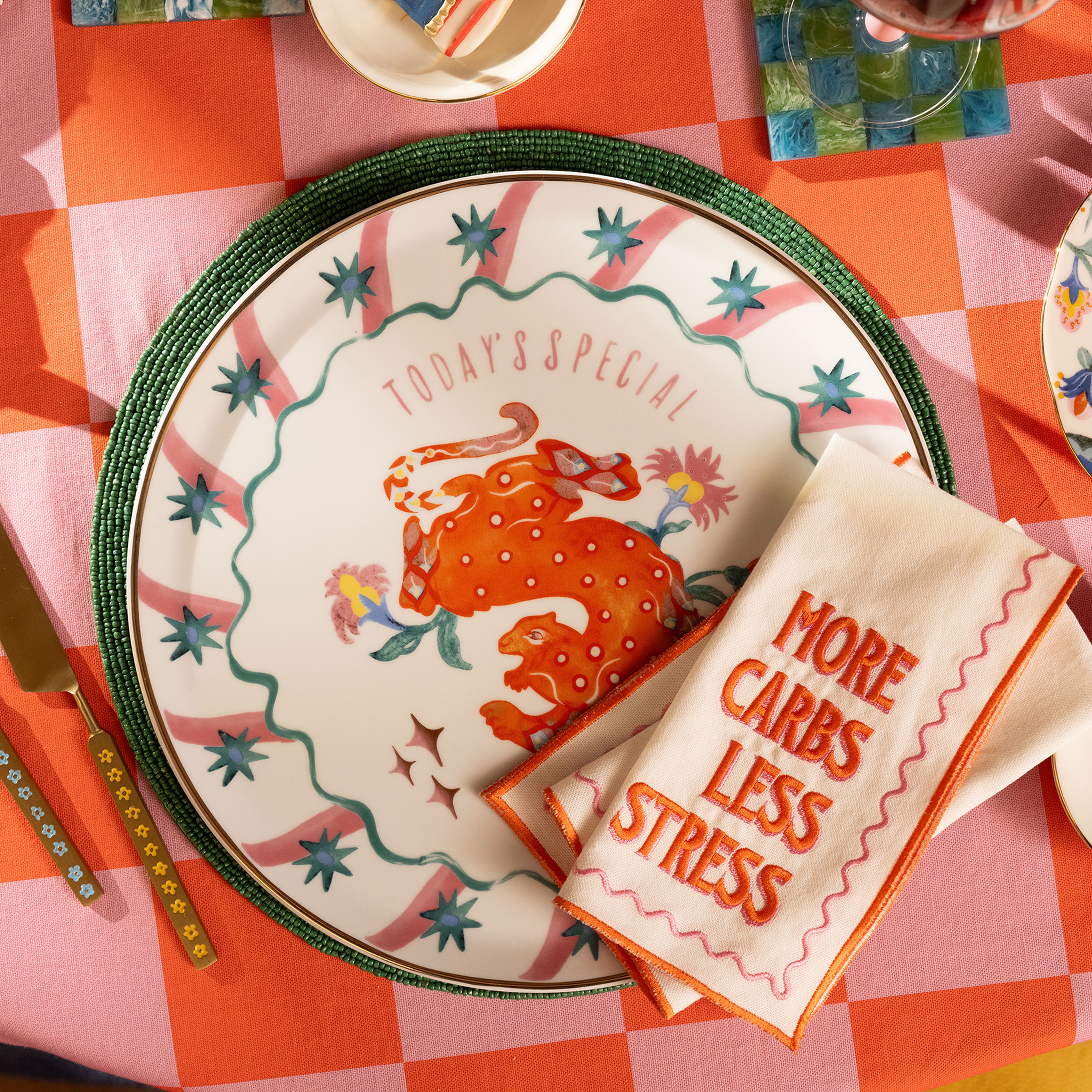 Lublın Porselen Pizza Tabağı 33x33x1.5 Cm Turuncu - Yeşil