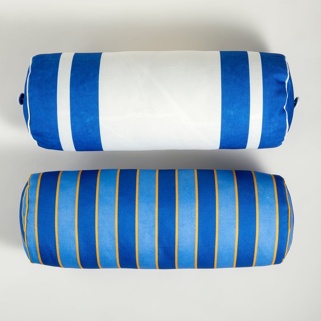 Nilüfer Dijital Baskılı Polyester Dekoratif Kırlent 20x55 Cm Koyu Mavi - Beyaz