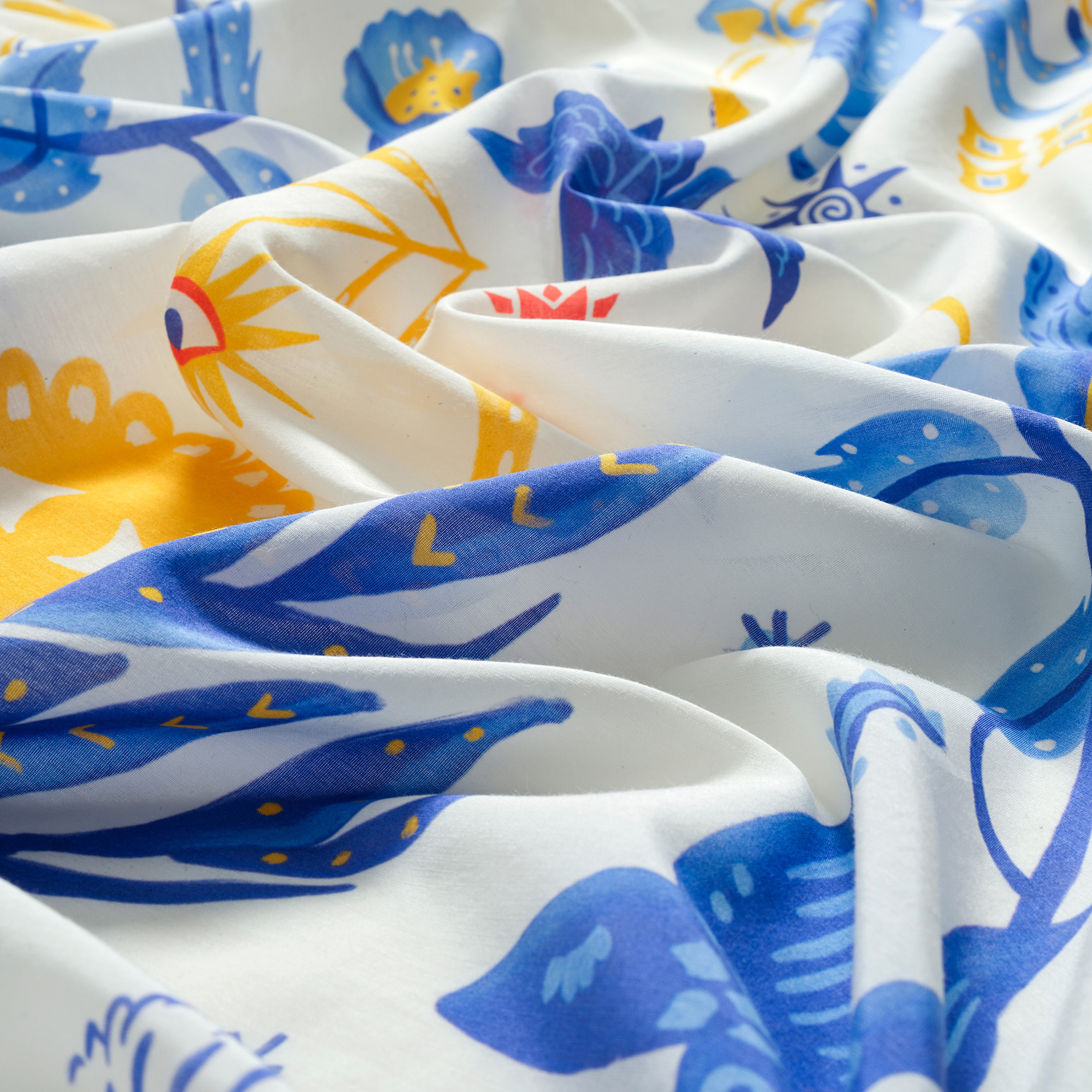 Pera Dijital Baskılı Pamuk Pamuk İpek Pareo 140x140 Cm Beyaz - Mavi