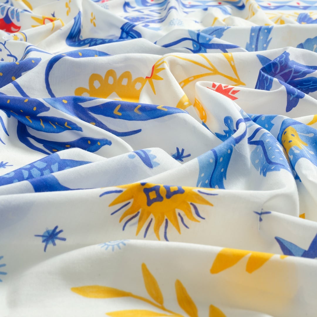 Pera Dijital Baskılı Pamuk Pamuk İpek Pareo 140x140 Cm Beyaz - Mavi