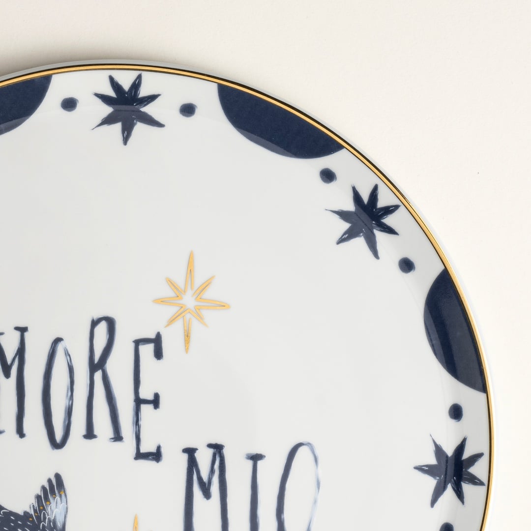 Lublın Porselen Pizza Tabağı 33x33x1.5 Cm Lacıvert - Sarı