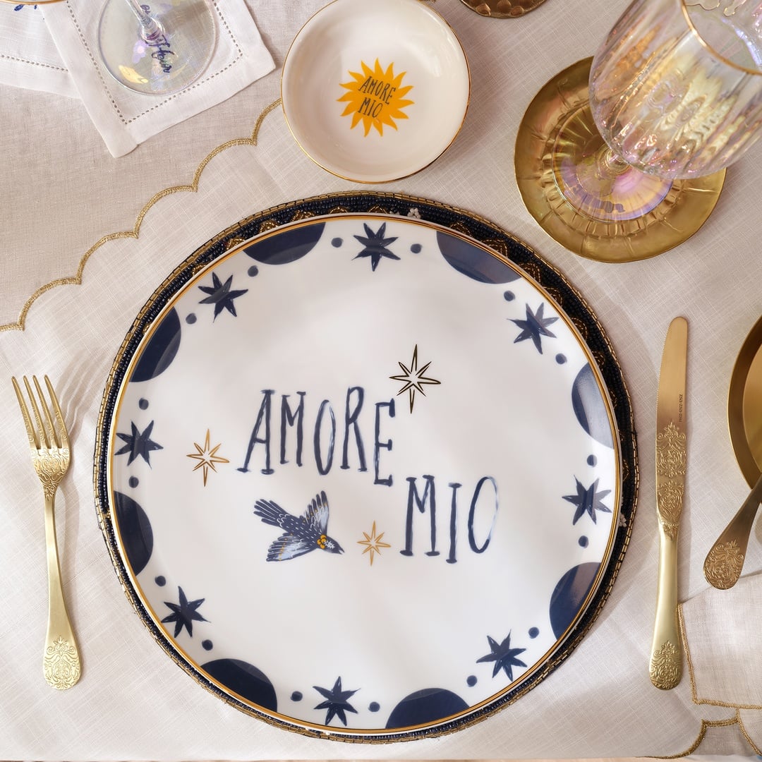 Lublın Porselen Pizza Tabağı 33x33x1.5 Cm Lacıvert - Sarı