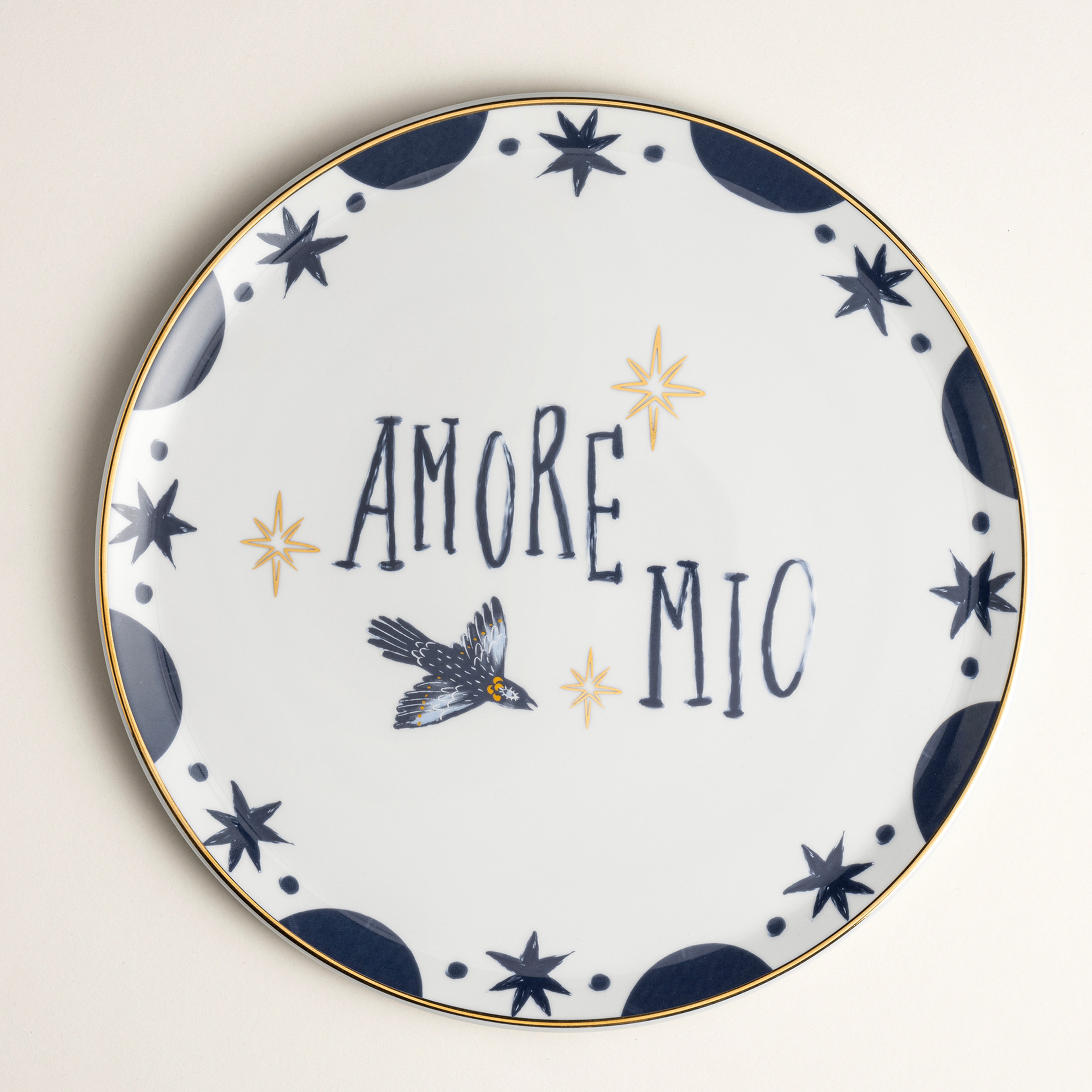 Lublın Porselen Pizza Tabağı 33x33x1.5 Cm Lacıvert - Sarı