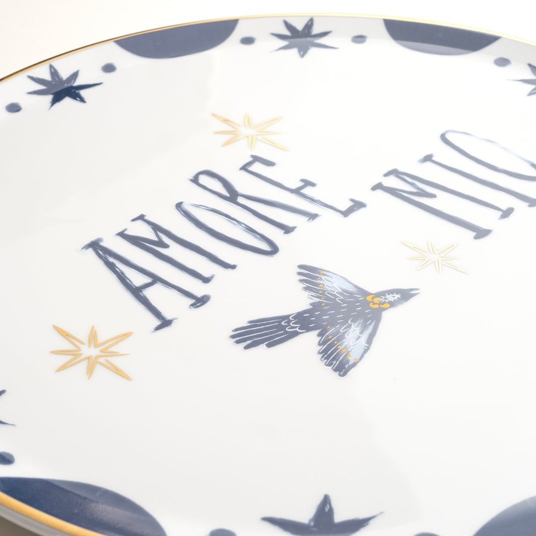 Lublın Porselen Pizza Tabağı 33x33x1.5 Cm Lacıvert - Sarı