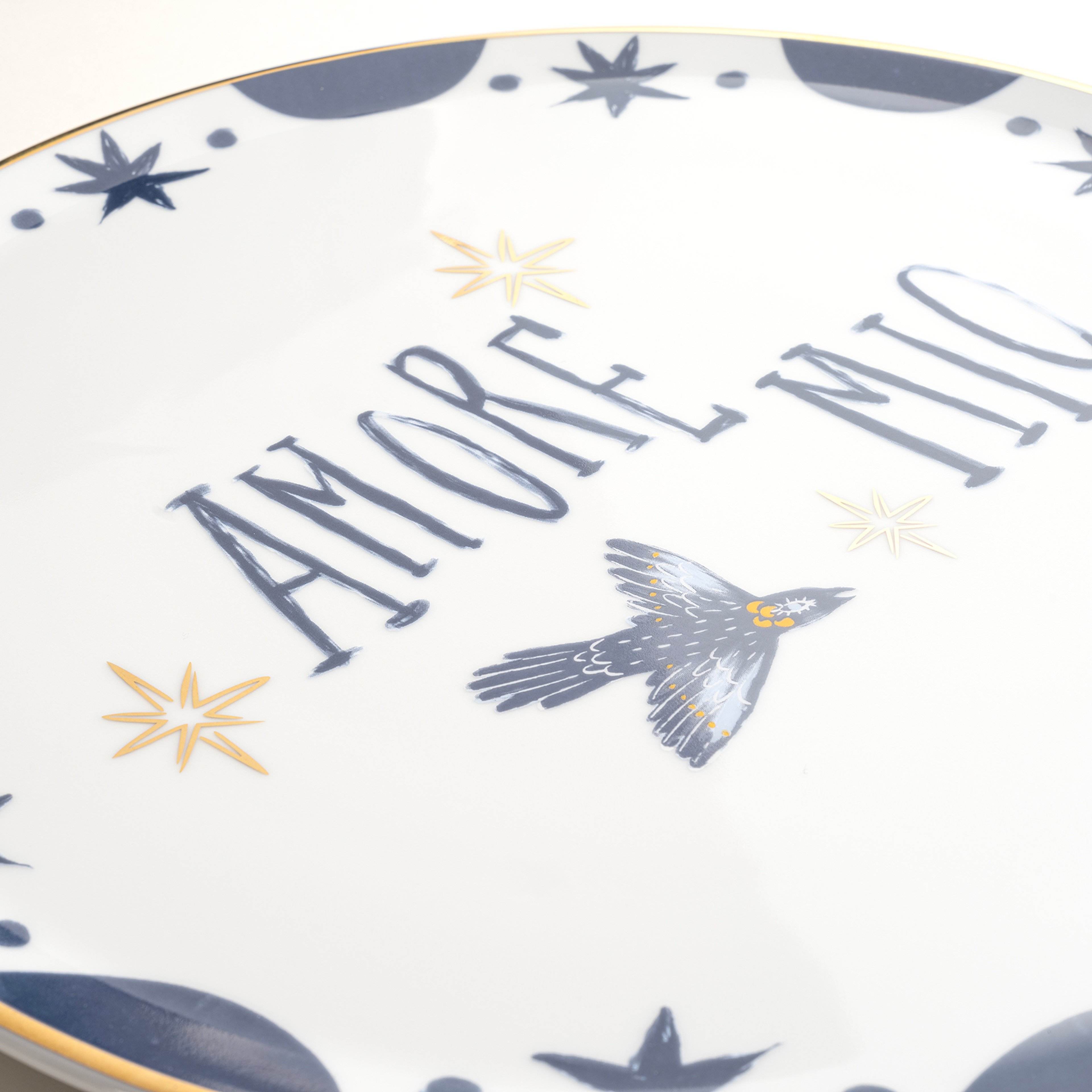 Lublın Porselen Pizza Tabağı 33x33x1.5 Cm Lacıvert - Sarı