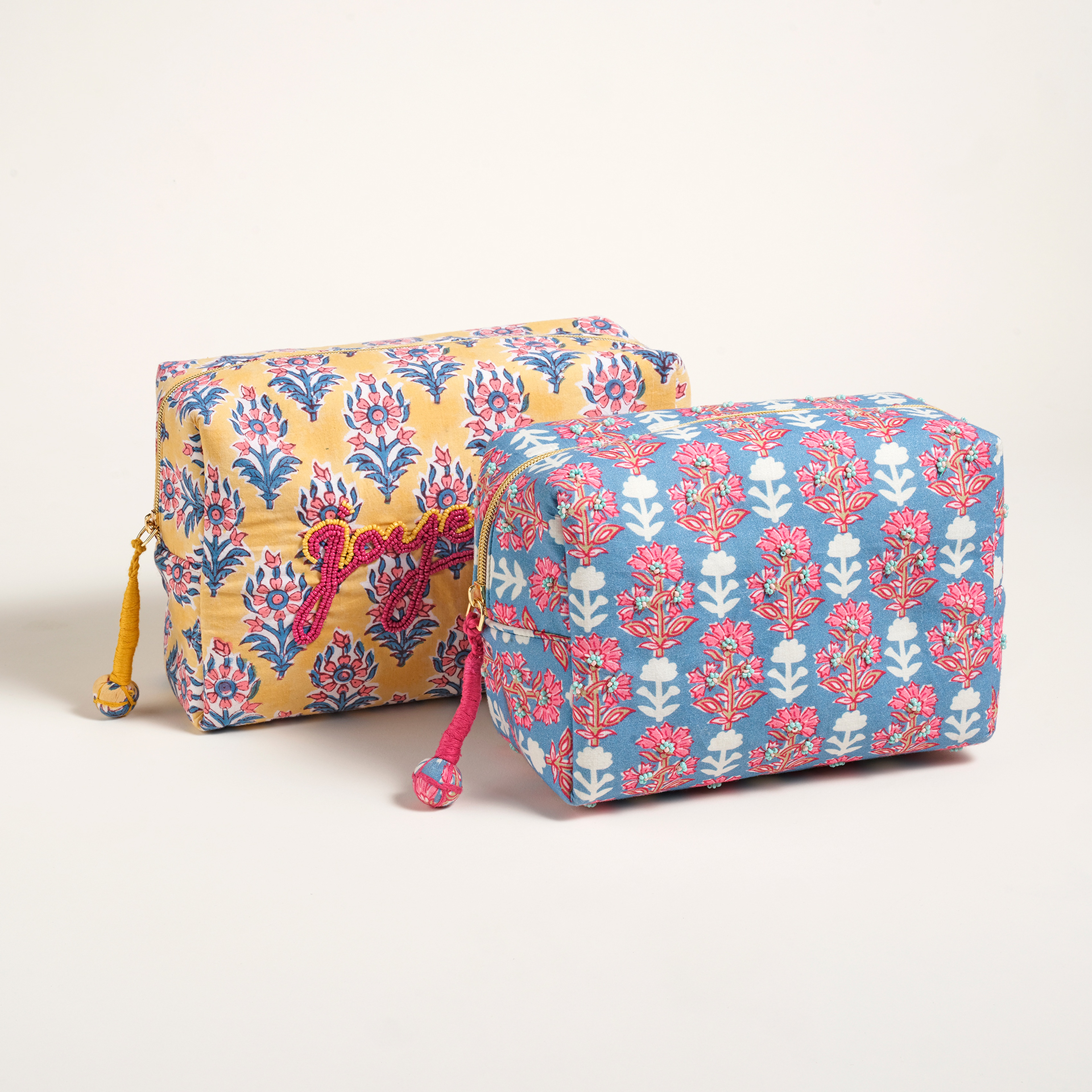 Delhı Nakışlı El Baskısı Pamuk Makyaj Çantası 25x16 Cm Sarı