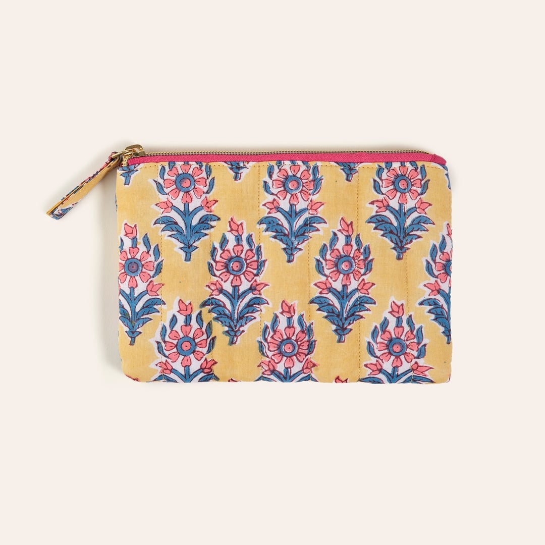 Delhı El Baskısı Pamuk Makyaj Çantası 12x18 Cm Sarı