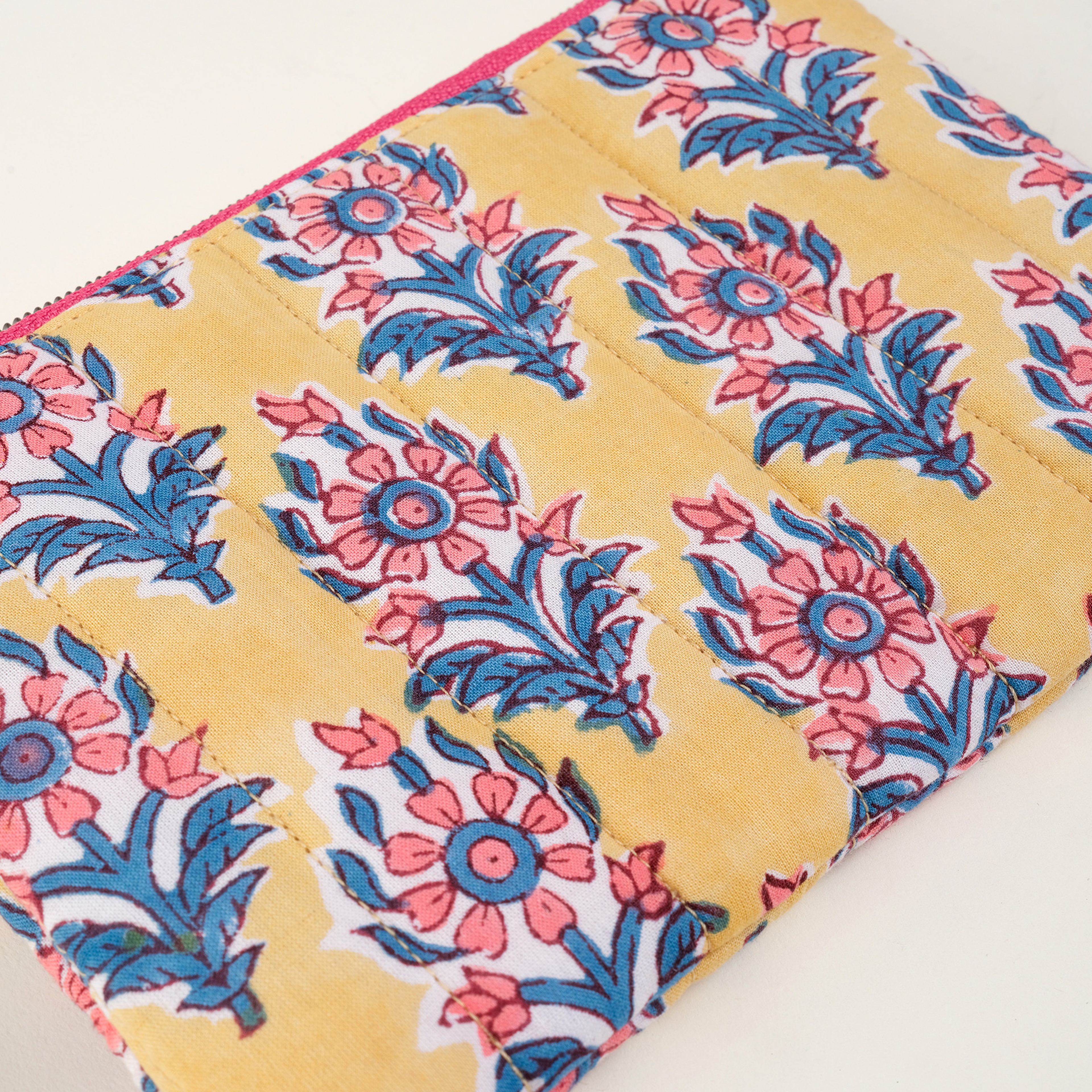 Delhı El Baskısı Pamuk Makyaj Çantası 12x18 Cm Sarı