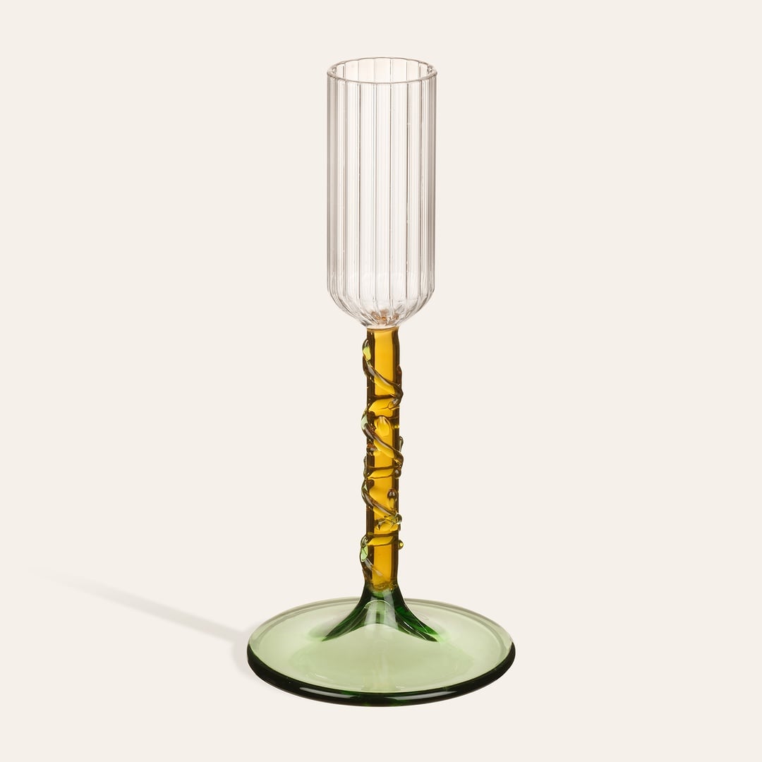 Nanjıng Borosilikat Cam Şamdan 7x7x15 Cm Sarı - Yeşil