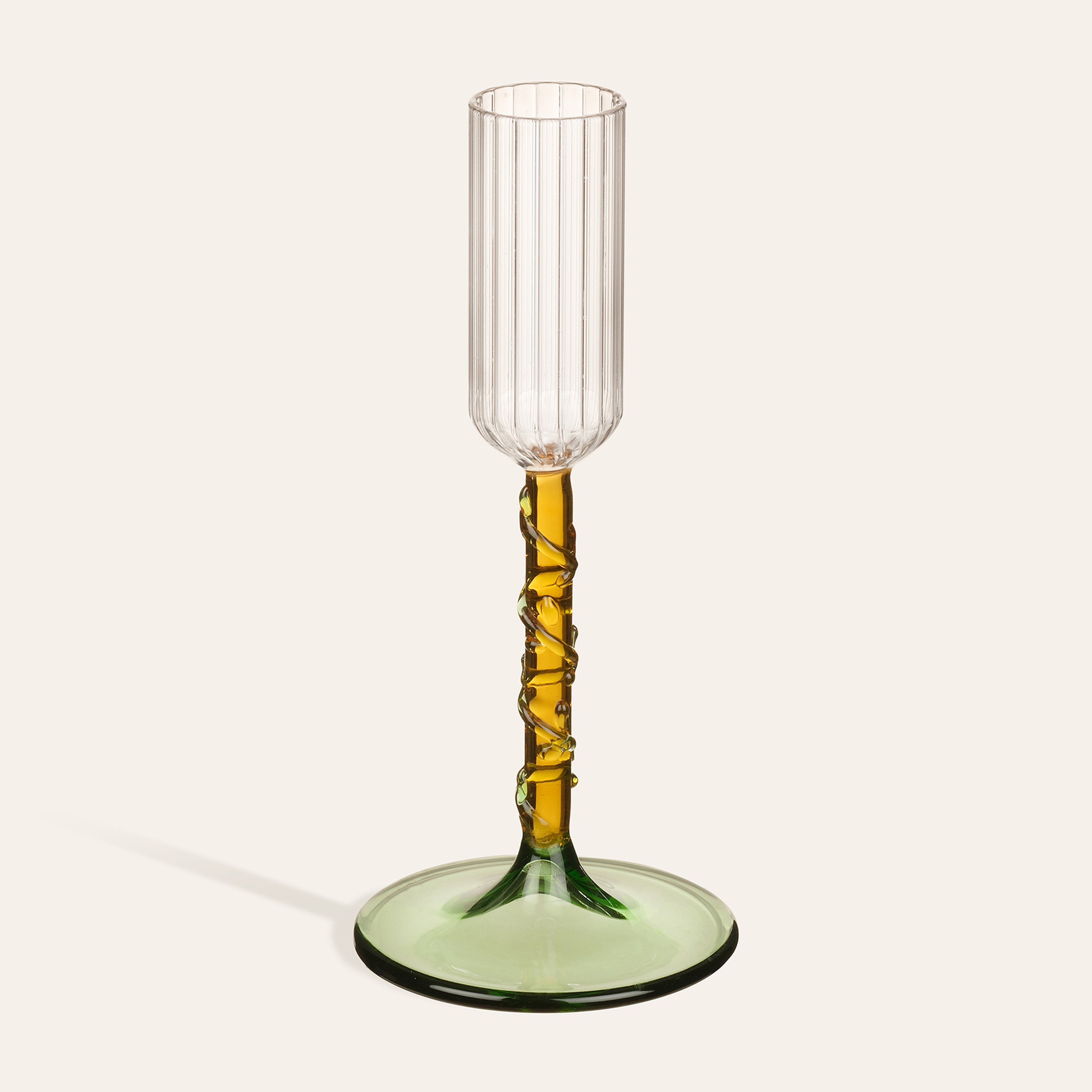 Nanjıng Borosilikat Cam Şamdan 7x7x15 Cm Sarı - Yeşil