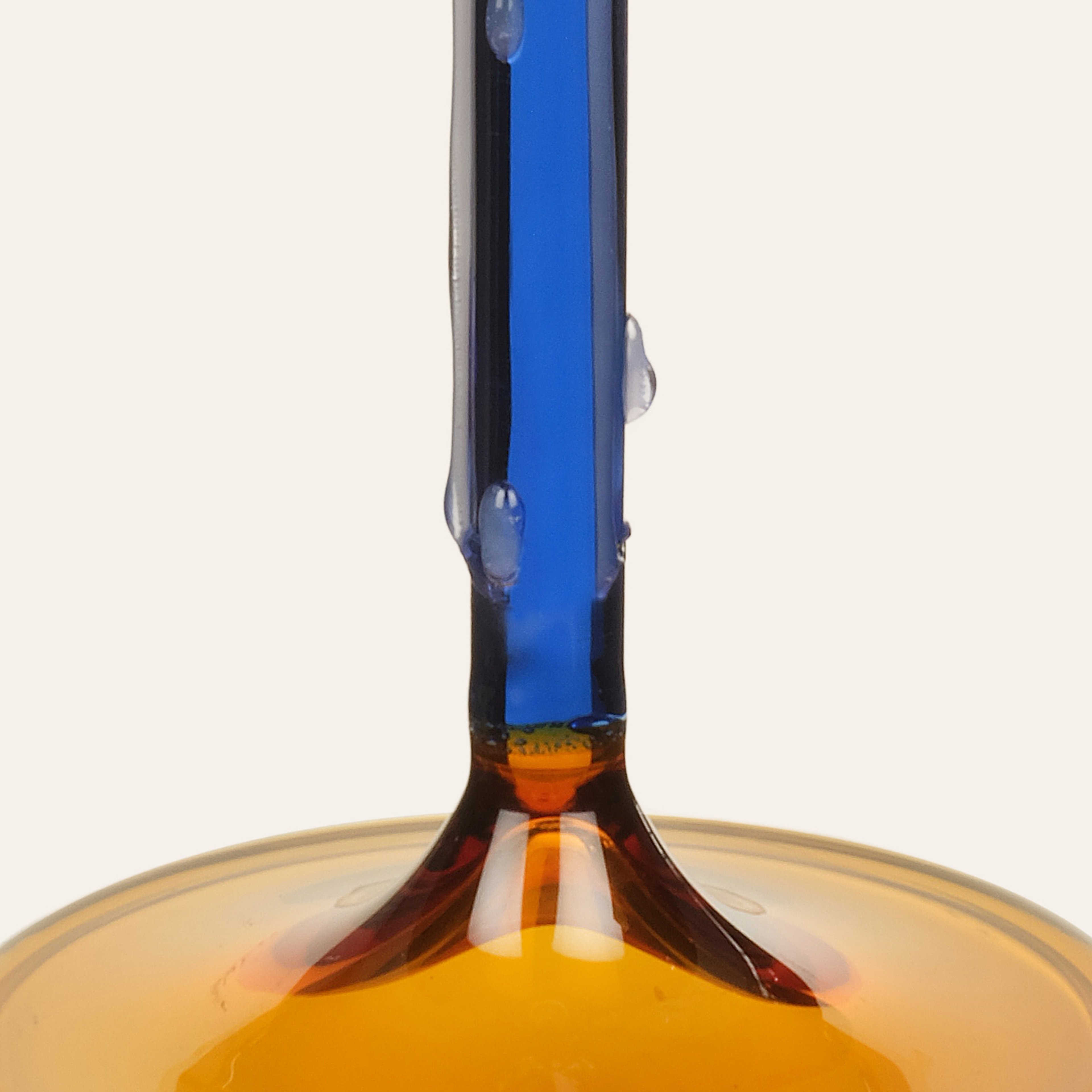 Nanjıng Borosilikat Cam Şamdan 7x7x21 Cm Mavi - Sarı