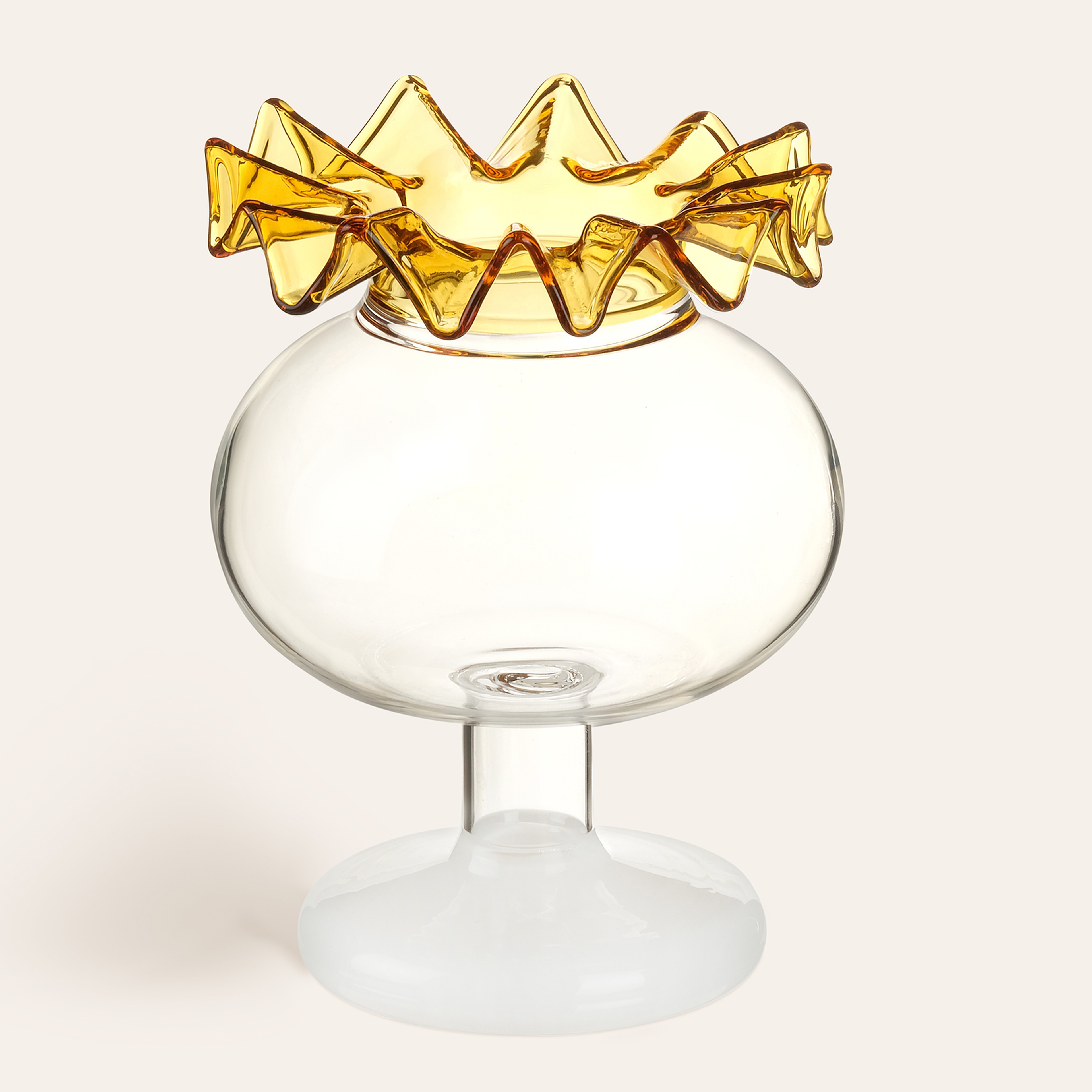 Nanjıng Borosilikat Cam Vazo 10x10x13 Cm Sarı - Beyaz