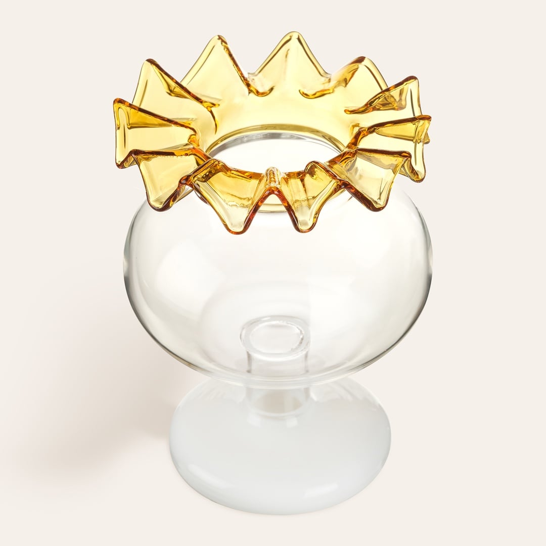 Nanjıng Borosilikat Cam Vazo 10x10x13 Cm Sarı - Beyaz