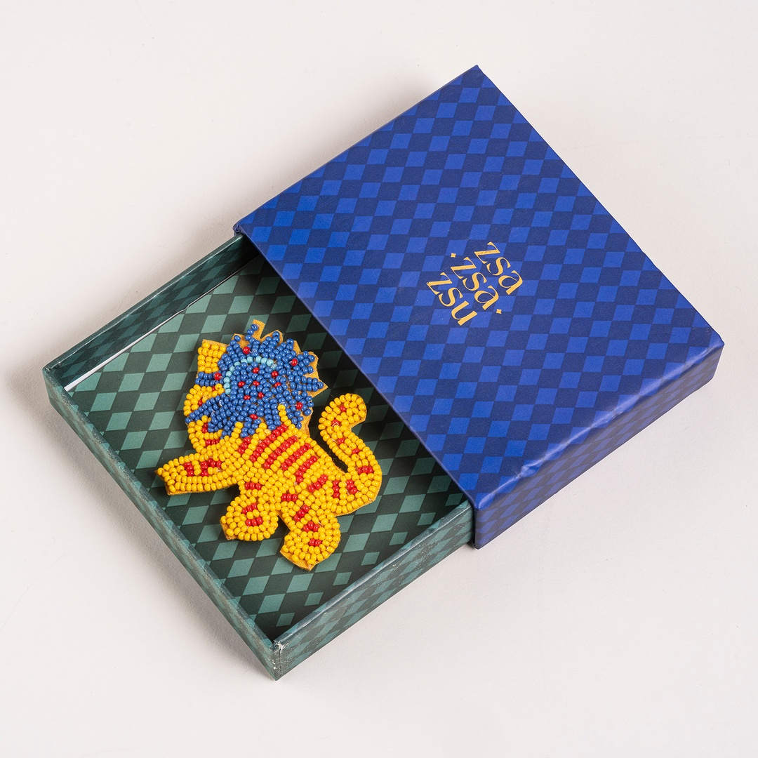 Dadrı Broş 7.5x6.5 Cm Sarı - Mavi