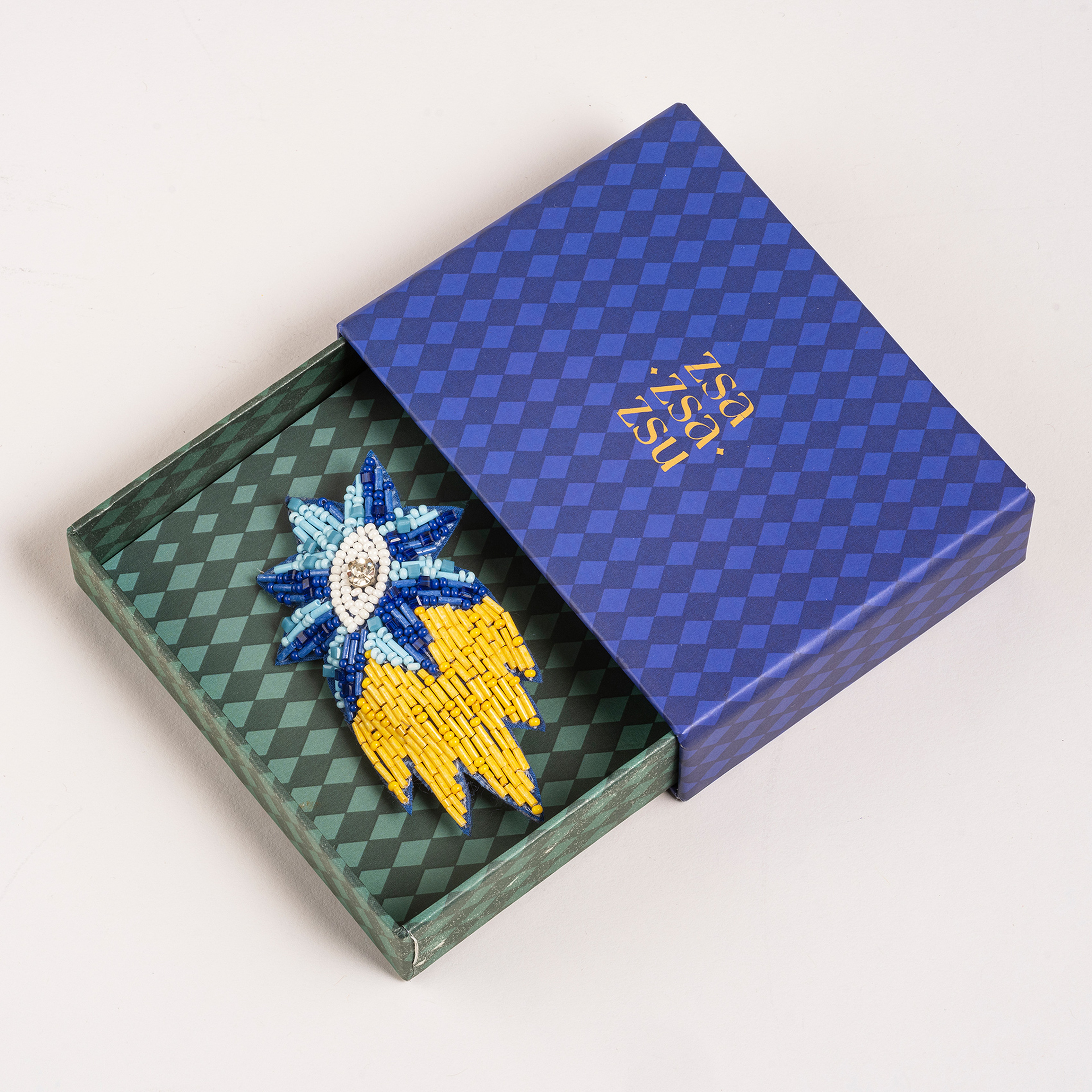 Dadrı Broş 4x8 Cm Mavi - Sarı