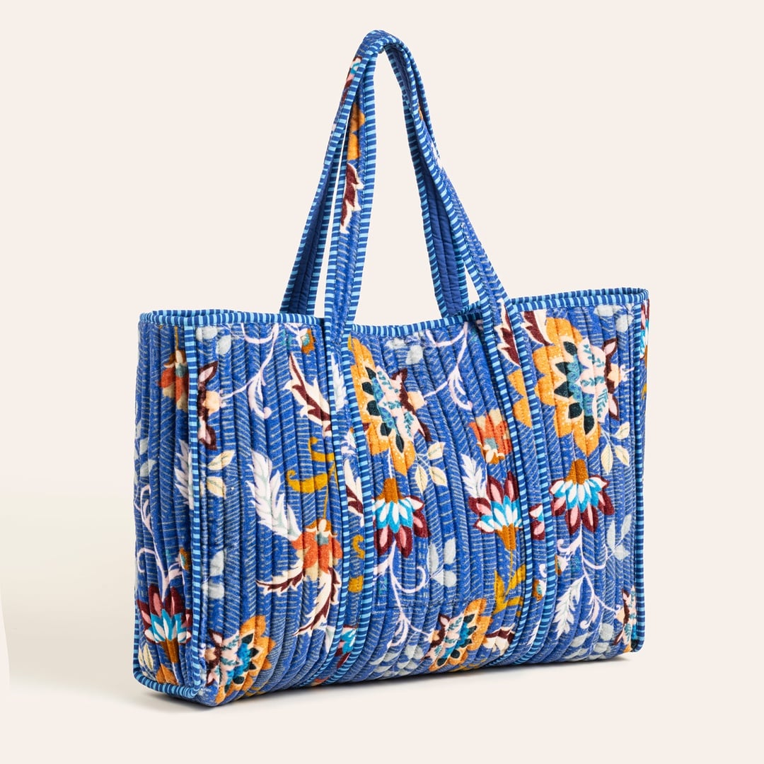 Rajpath Baskılı Kadife Pamuk Çanta - Koyu Mavi