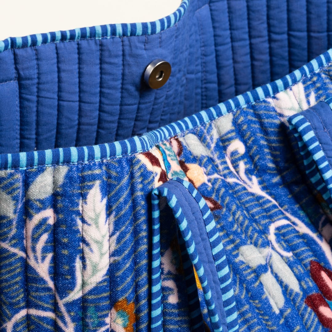 Rajpath Baskılı Kadife Pamuk Çanta - Koyu Mavi