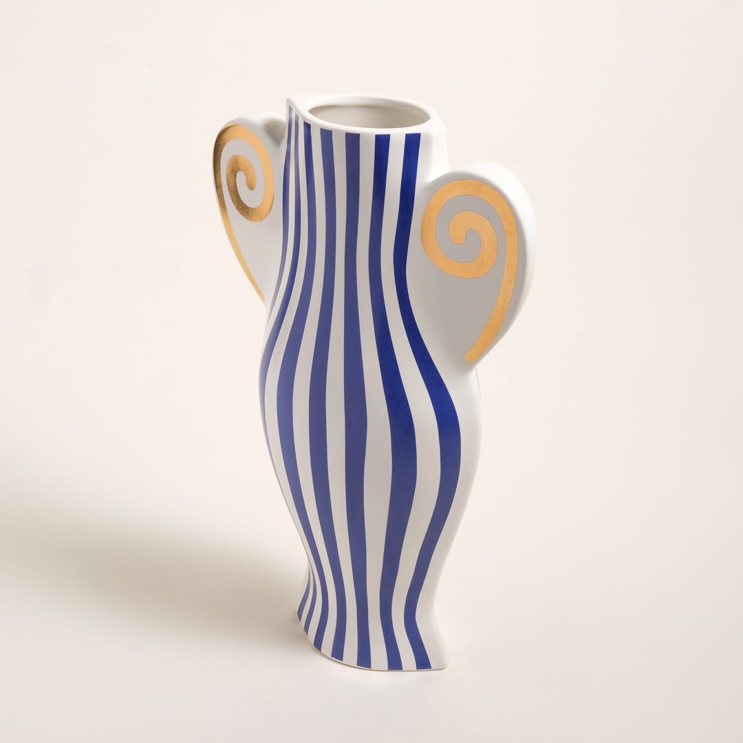 Longhu Seramik Vazo 24x10x36 Cm Mavi - Altın