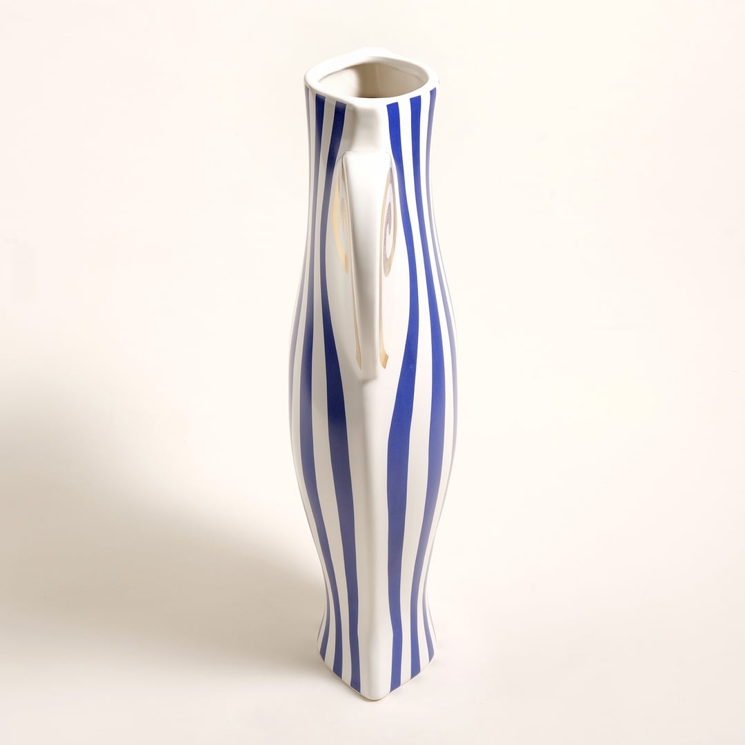 Longhu Seramik Vazo 24x10x36 Cm Mavi - Altın