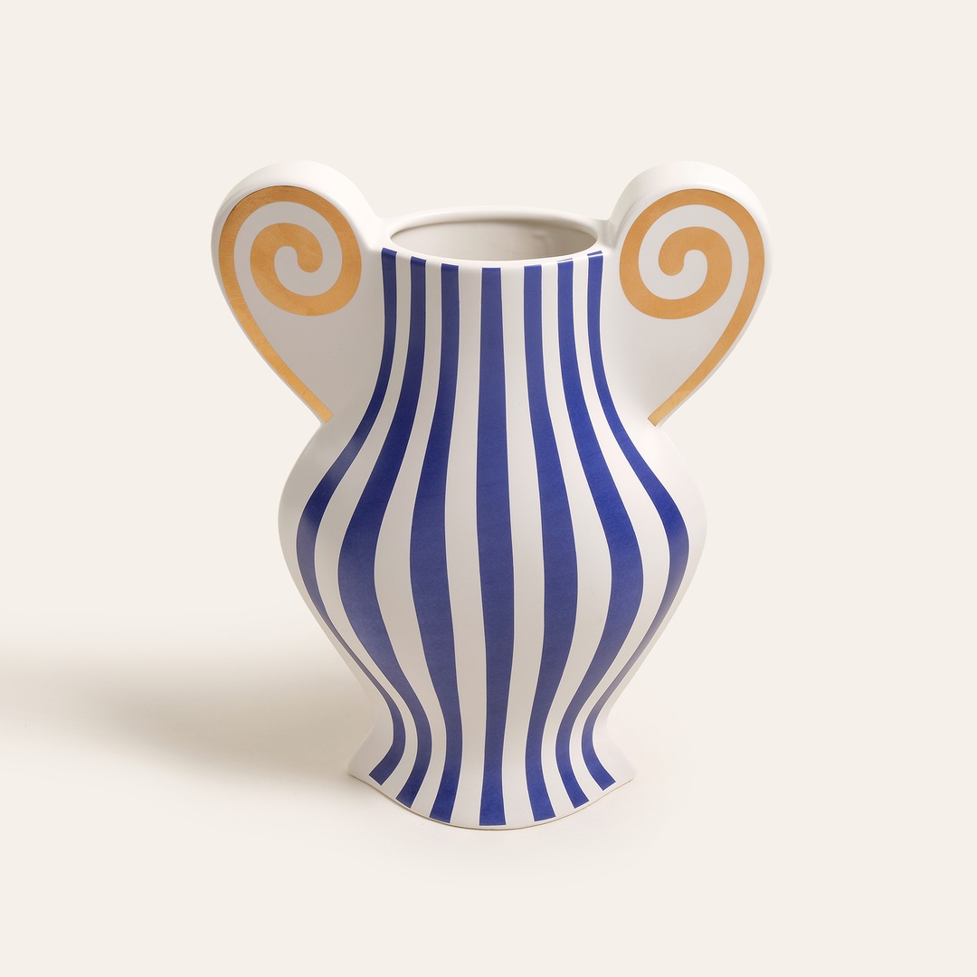 Longhu Seramik Vazo 24x10x29 Cm Mavi - Altın