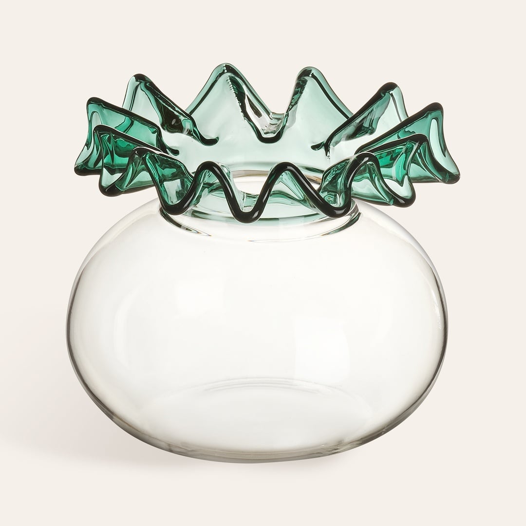 Nanjıng Borosilikat Cam Vazo 10x10x8 Cm Şeffaf - Yeşil