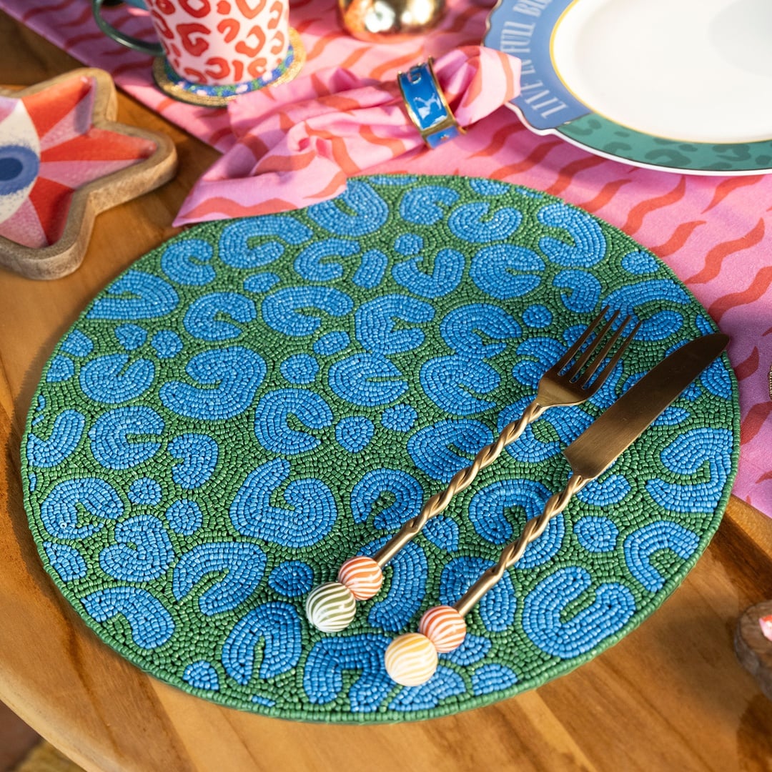 Dadrı Boncuklu Cam - Polyester Amerikan Servis 35 Cm Mavi - Yeşil