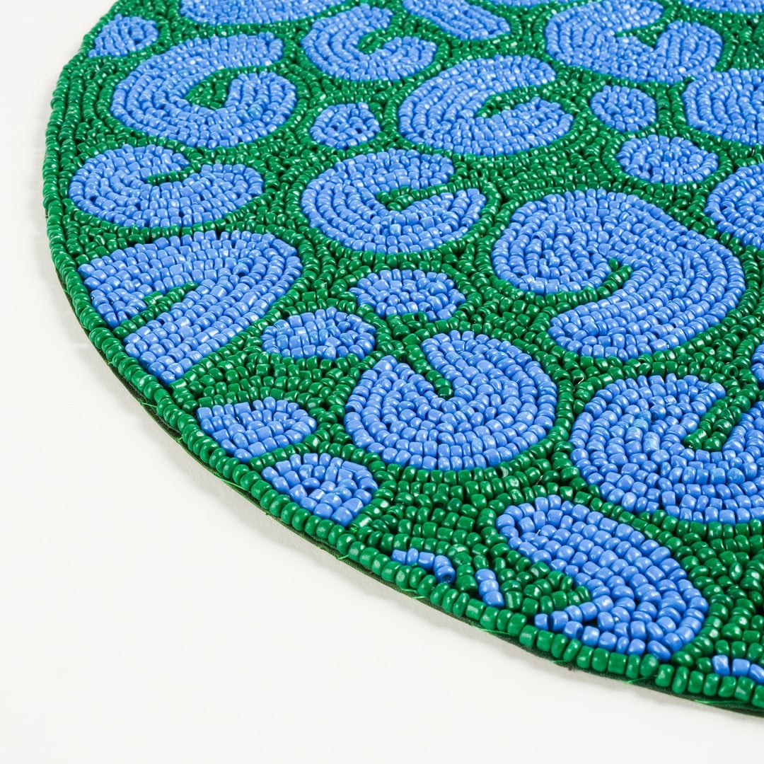 Dadrı Boncuklu Cam - Polyester Amerikan Servis 35 Cm Mavi - Yeşil