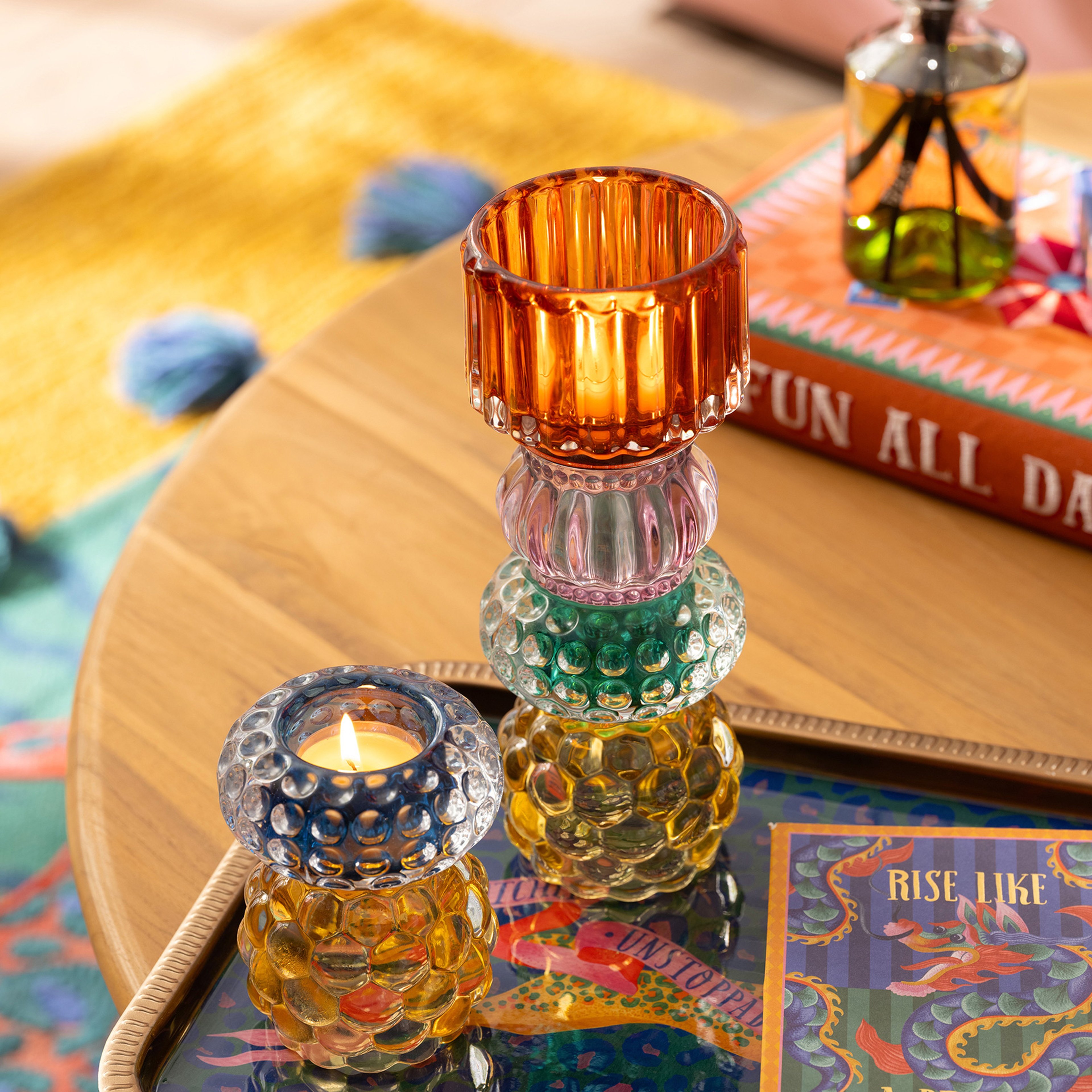 Nanjıng Cam Dekoratif Obje 9x9x24 Cm Sarı - Pembe