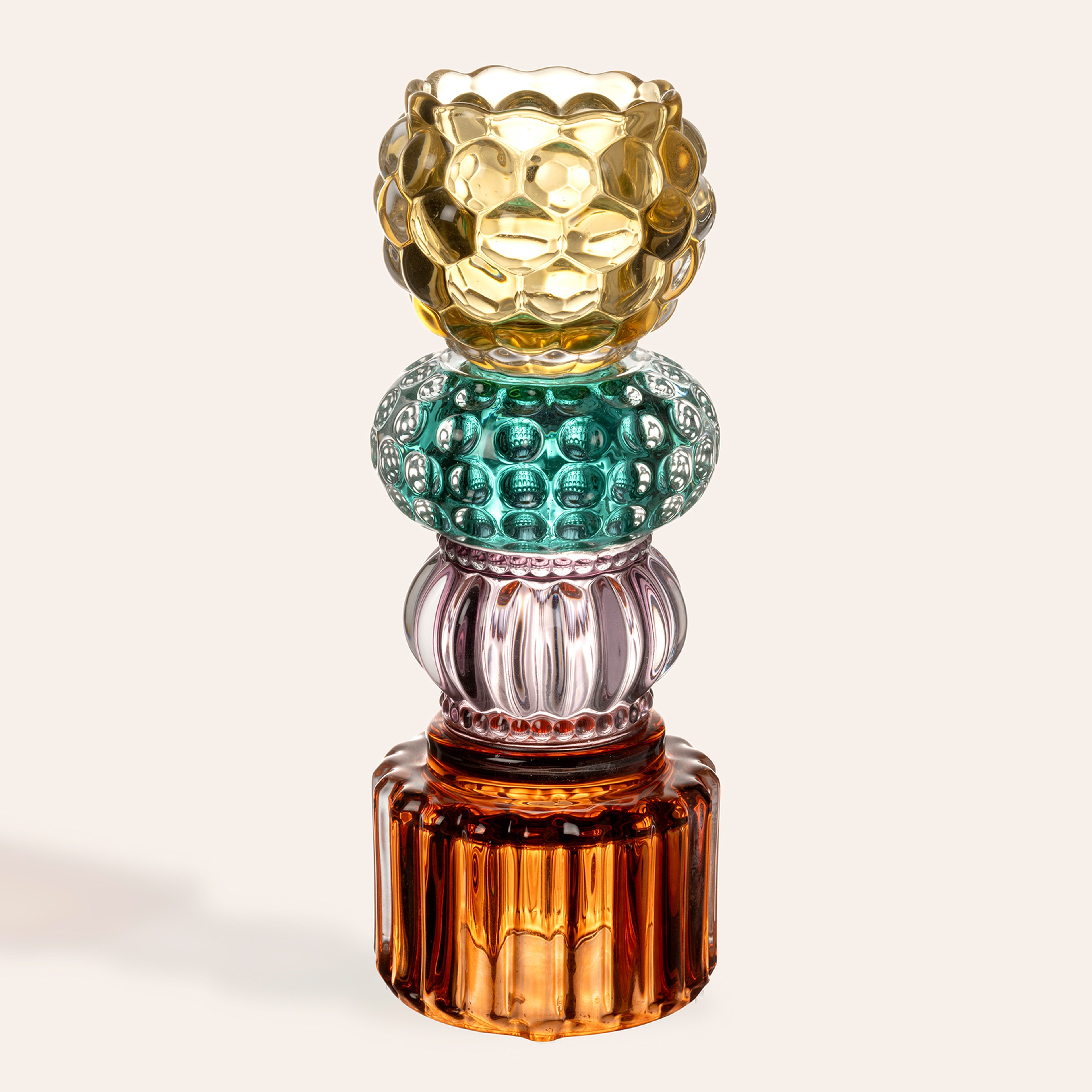 Nanjıng Cam Dekoratif Obje 9x9x24 Cm Sarı - Pembe