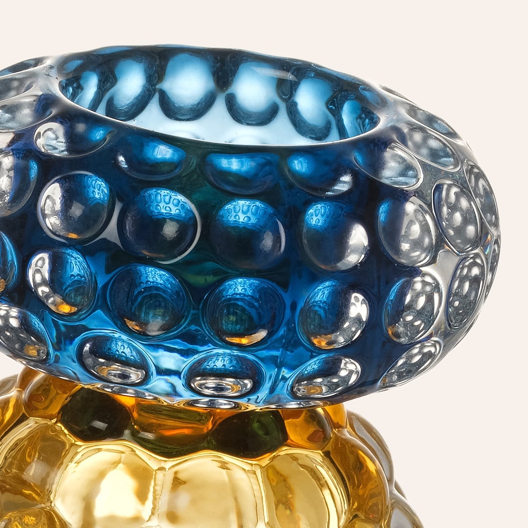 Nanjıng Cam Mumluk 8x8x11 Cm Sarı - Mavi