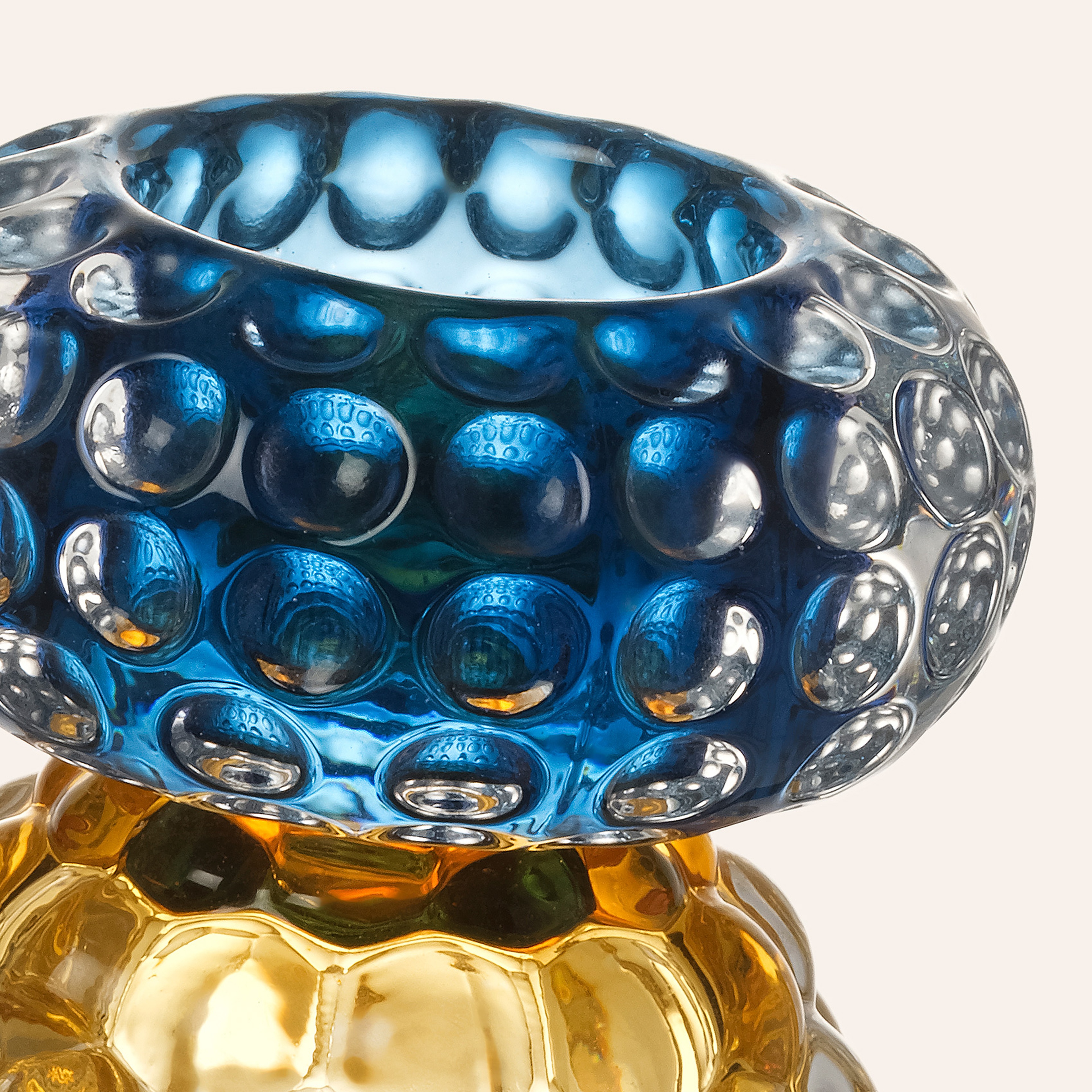 Nanjıng Cam Mumluk 8x8x11 Cm Sarı - Mavi