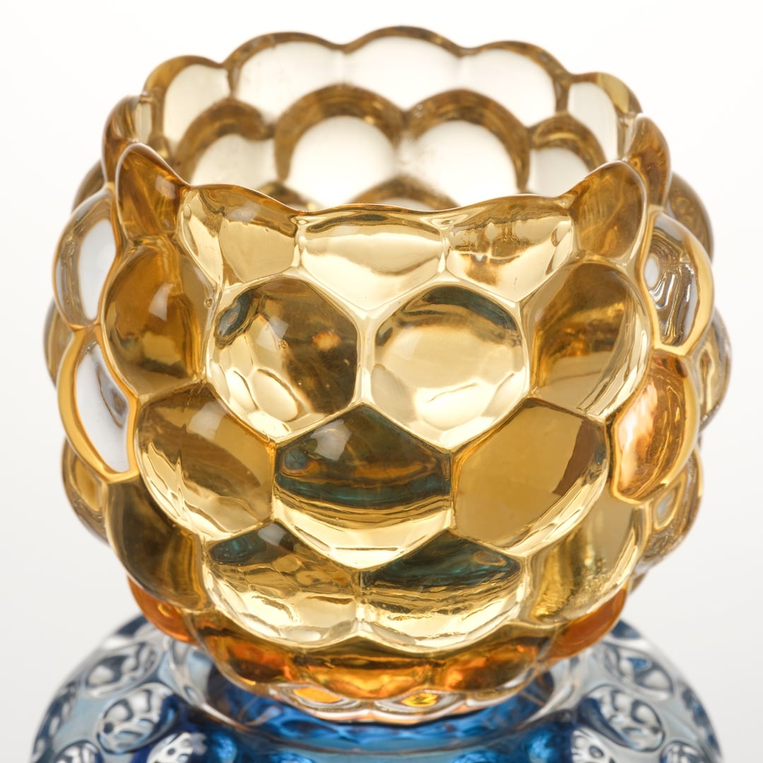 Nanjıng Cam Mumluk 8x8x11 Cm Sarı - Mavi