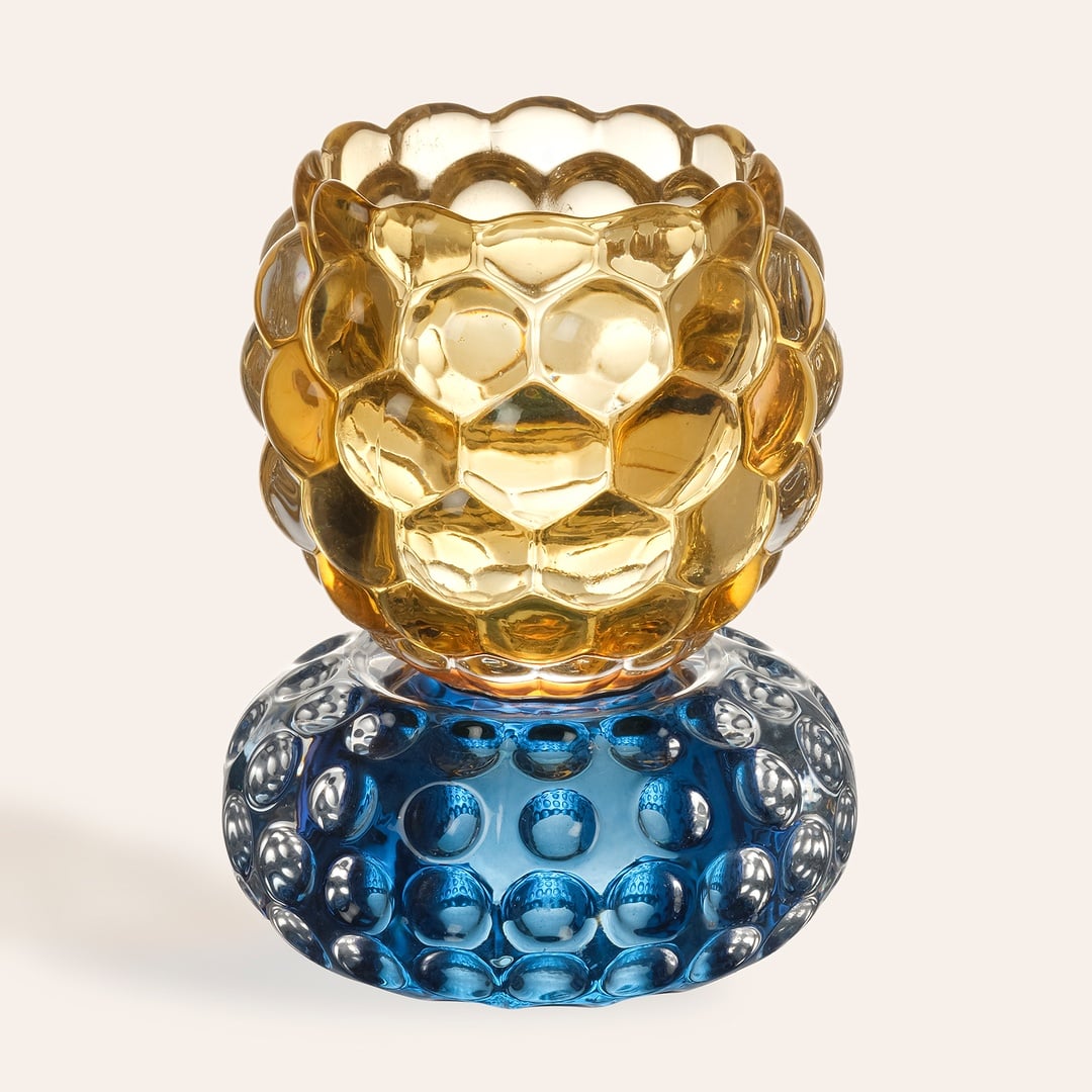 Nanjıng Cam Mumluk 8x8x11 Cm Sarı - Mavi