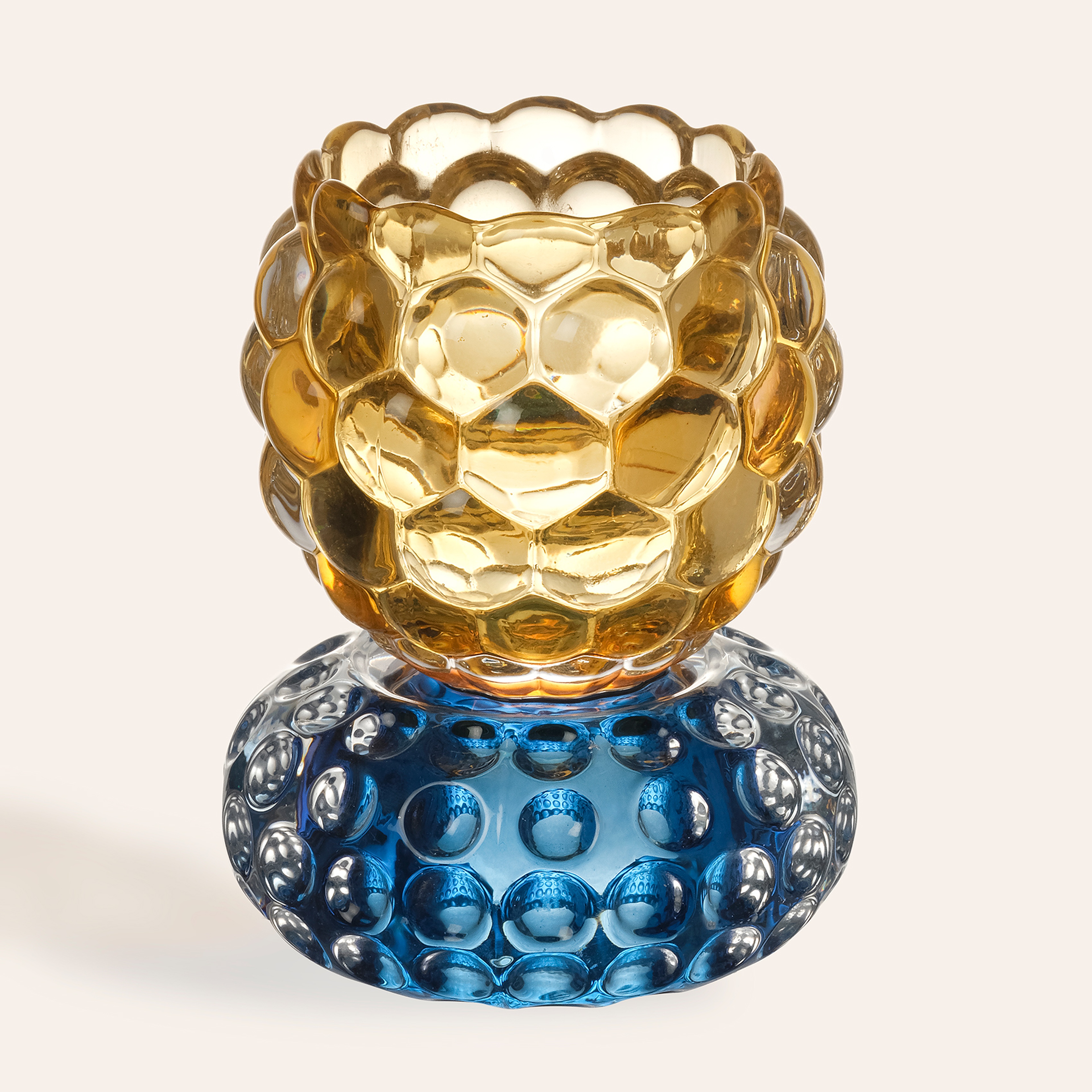 Nanjıng Cam Mumluk 8x8x11 Cm Sarı - Mavi