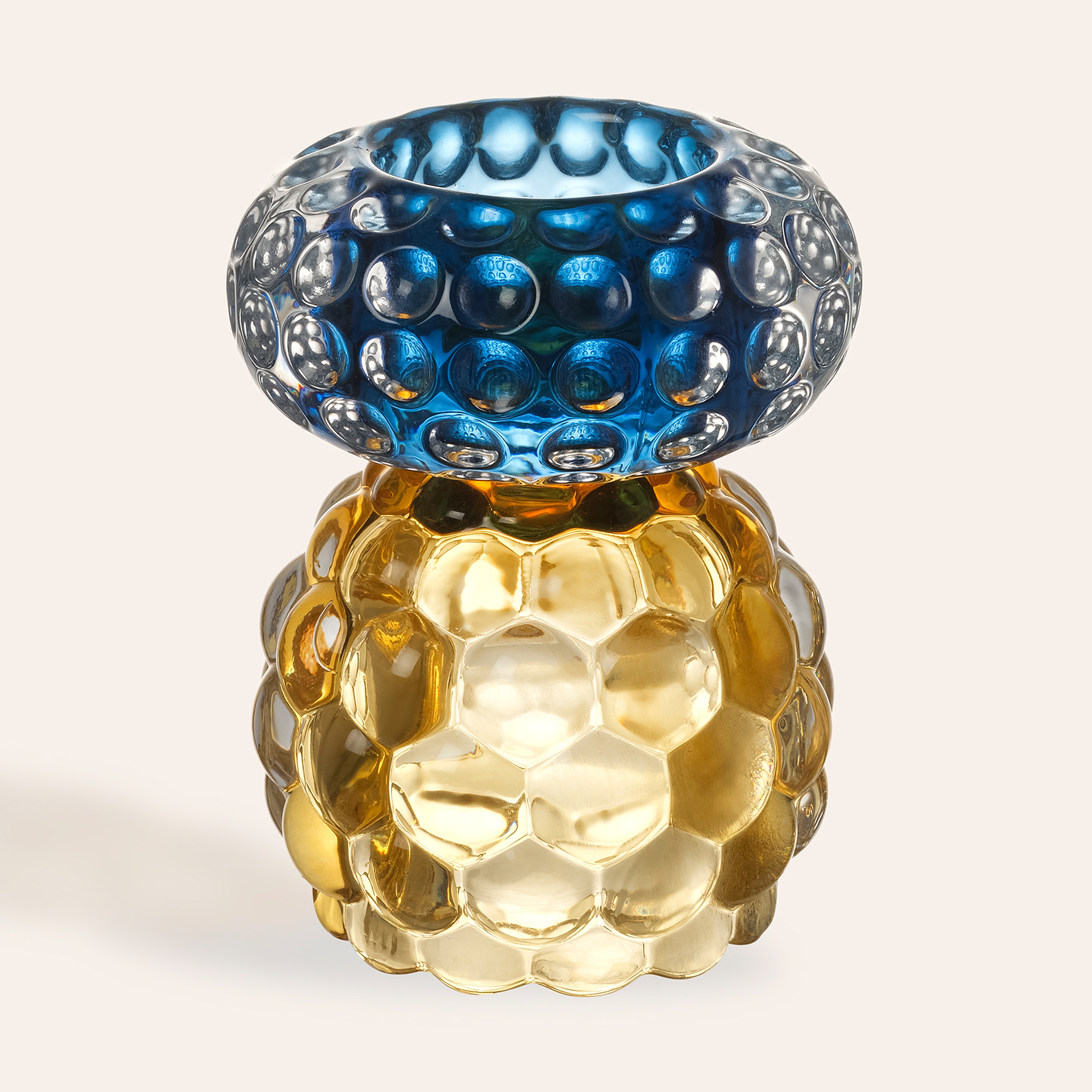 Nanjıng Cam Mumluk 8x8x11 Cm Sarı - Mavi