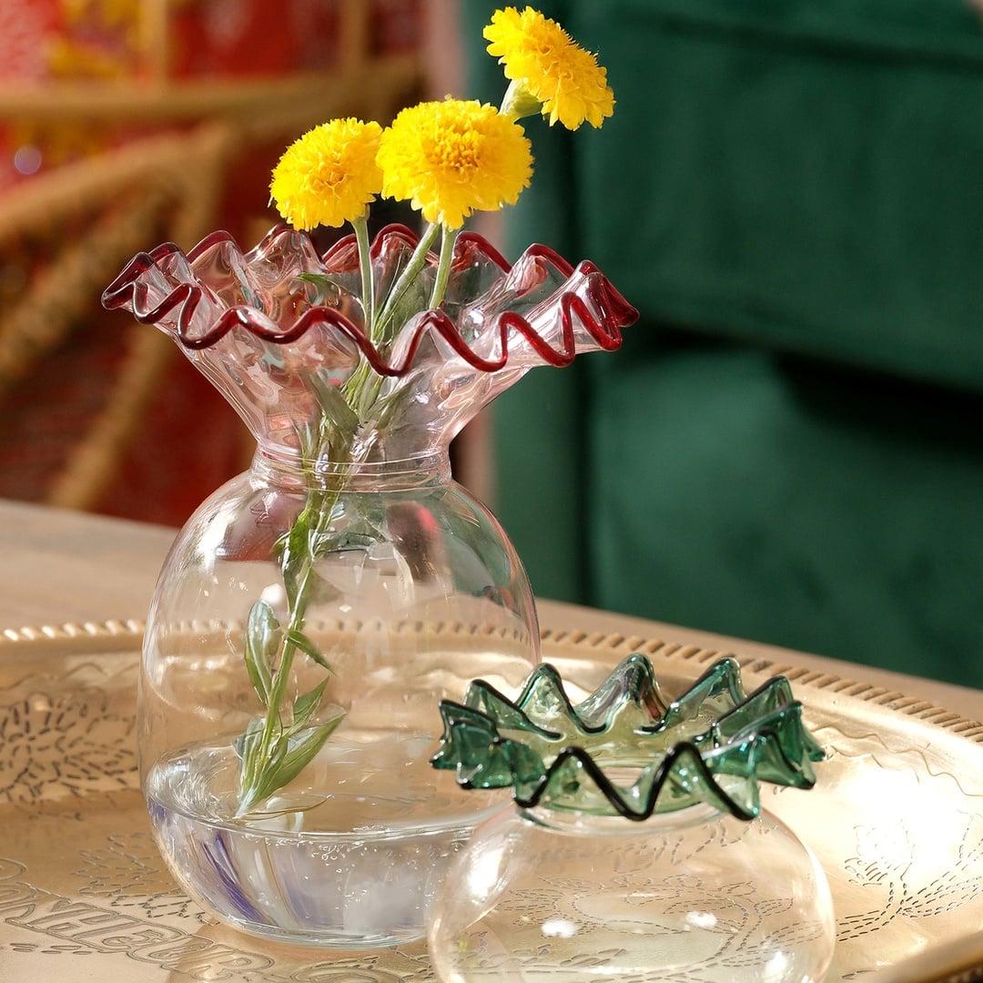 Nanjıng Borosilikat Cam Vazo 13x13x16 Cm Şeffaf - Pembe