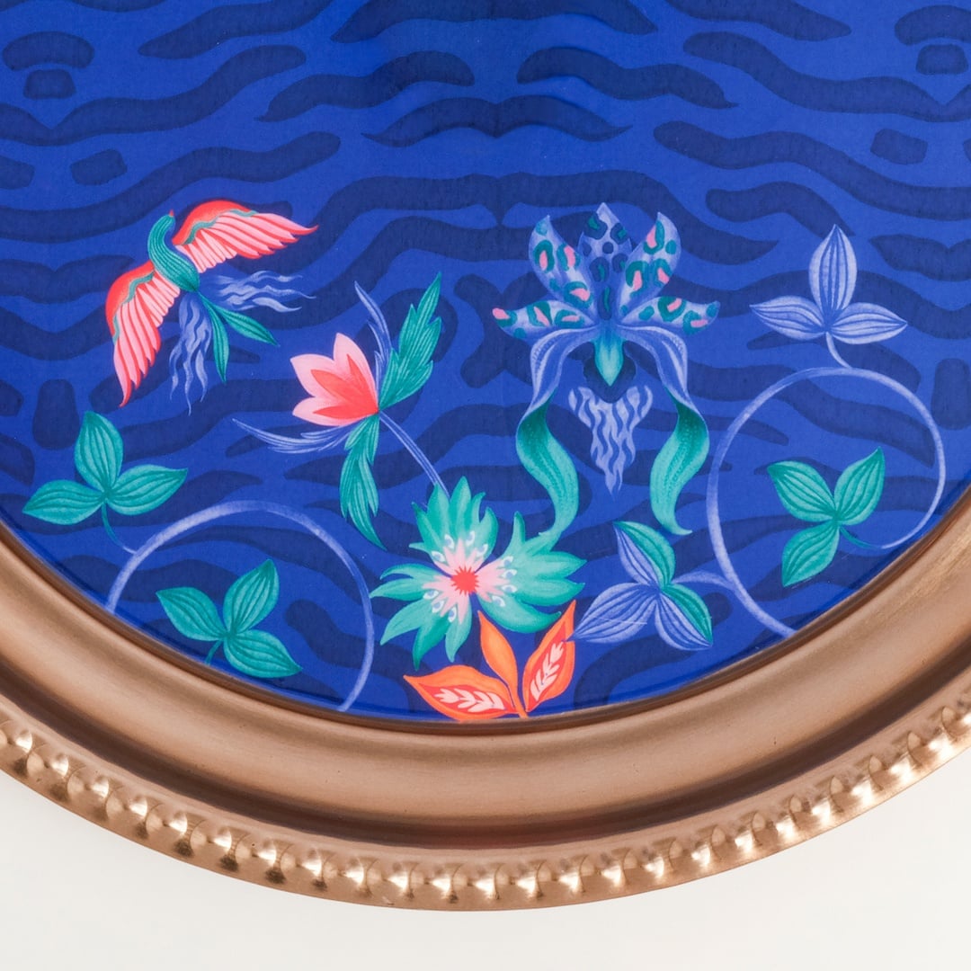 Nanpur Metal Dekoratif Tepsi 35x35x2 Cm Mavi