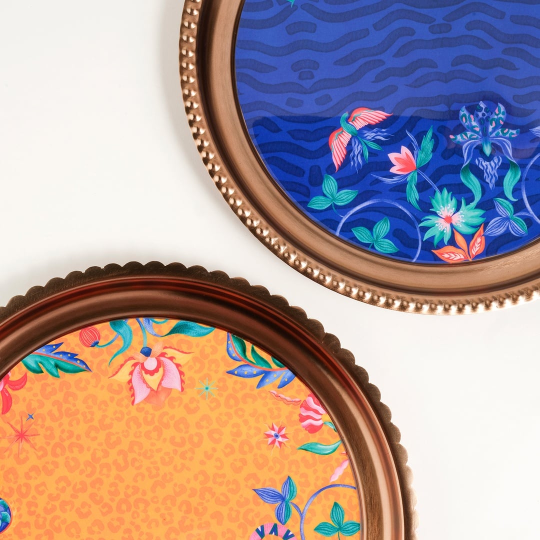 Nanpur Metal Dekoratif Tepsi 35x35x2 Cm Mavi