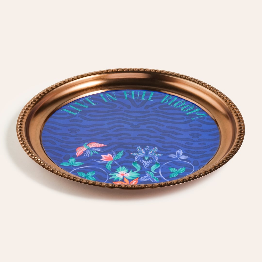 Nanpur Metal Dekoratif Tepsi 35x35x2 Cm Mavi