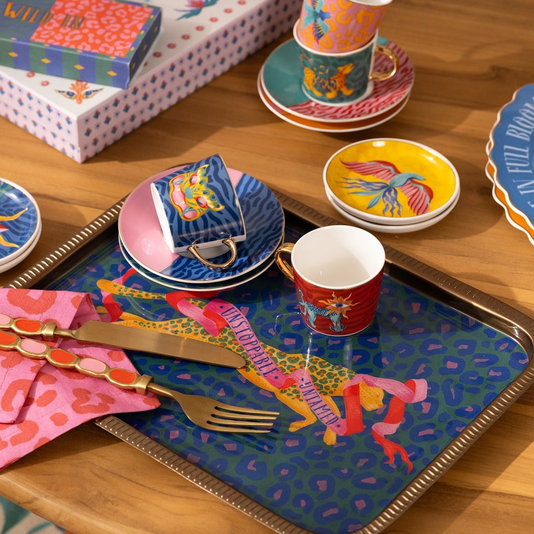 Nanpur Metal Dekoratif Tepsi 32x23x1 Cm Mavi - Sarı