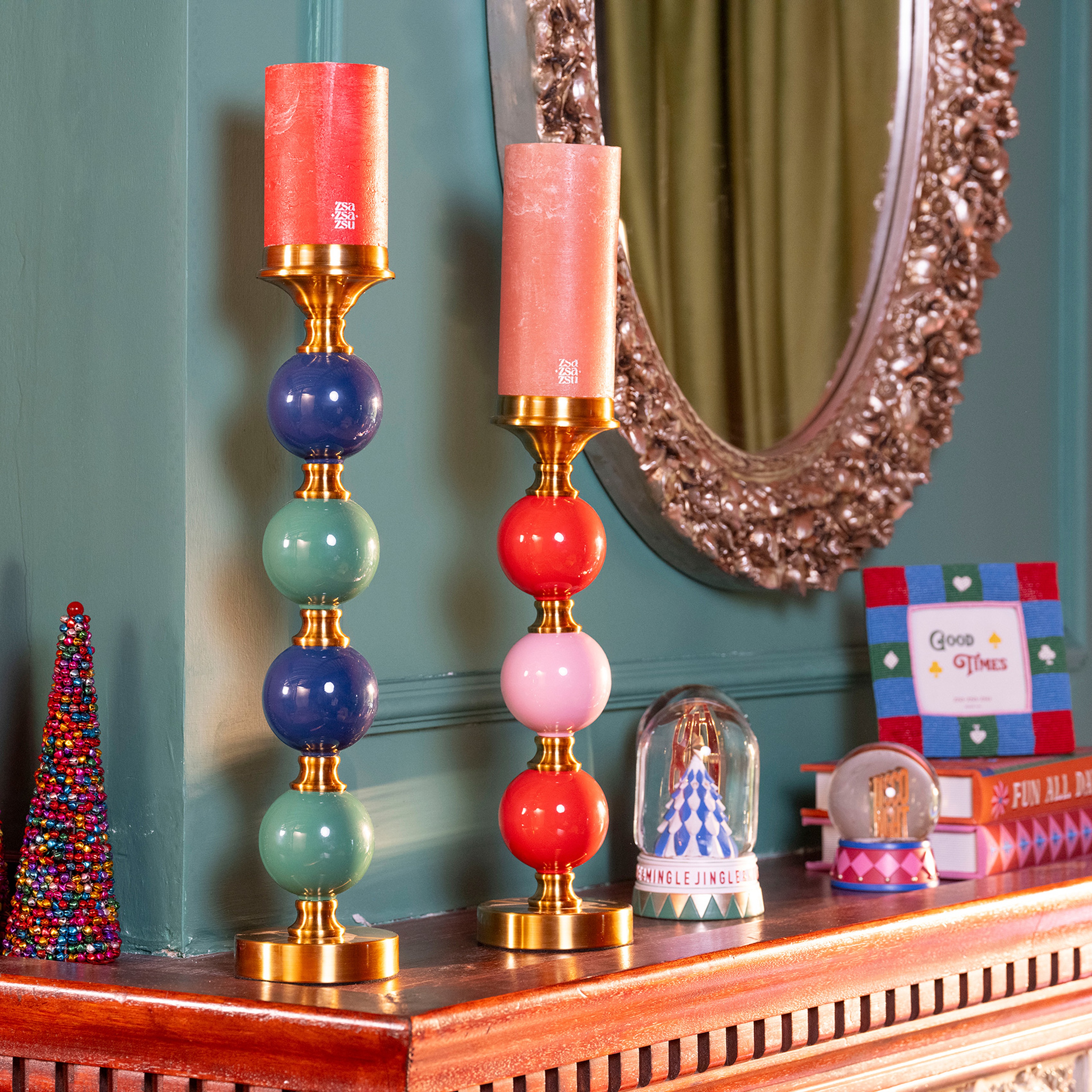 Tanbu Porselen Şamdan 12x12x43 Cm Turuncu - Pembe